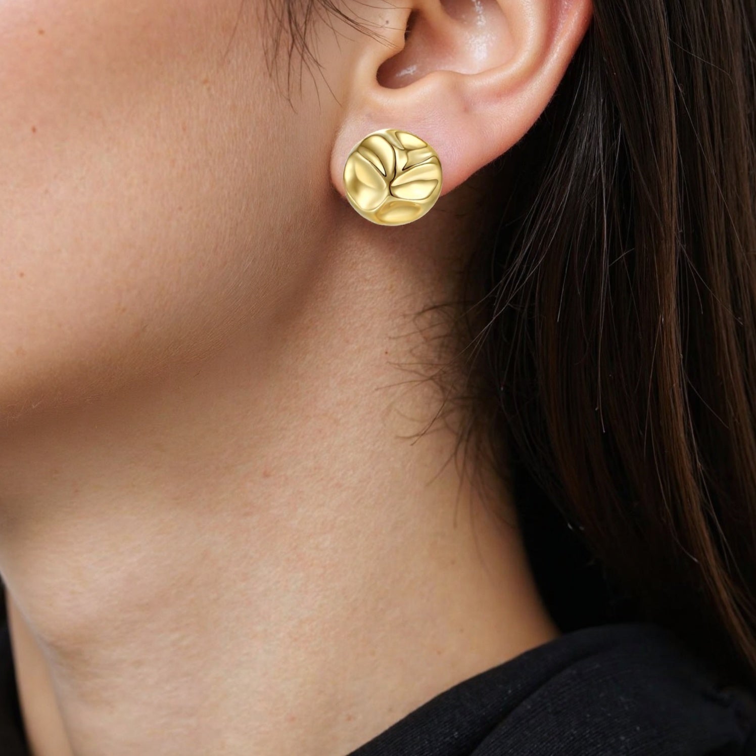 Hollow Gold Moon Texture Stud Earrings