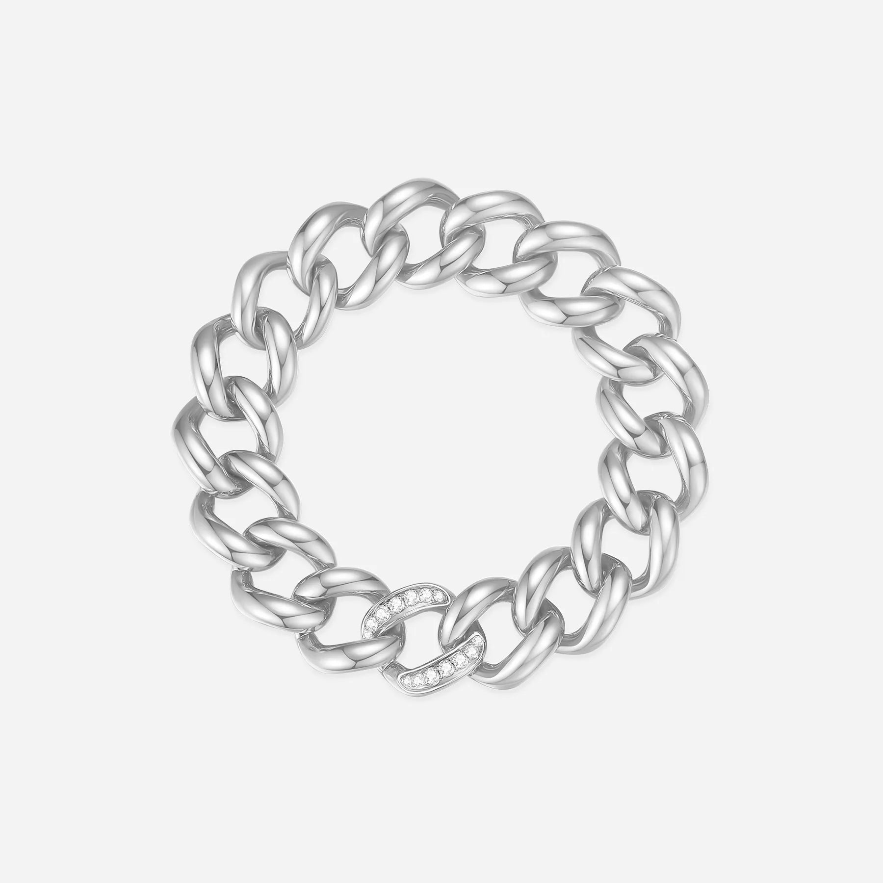 Silver Cuban link bracelet with diamond pavé clasp
