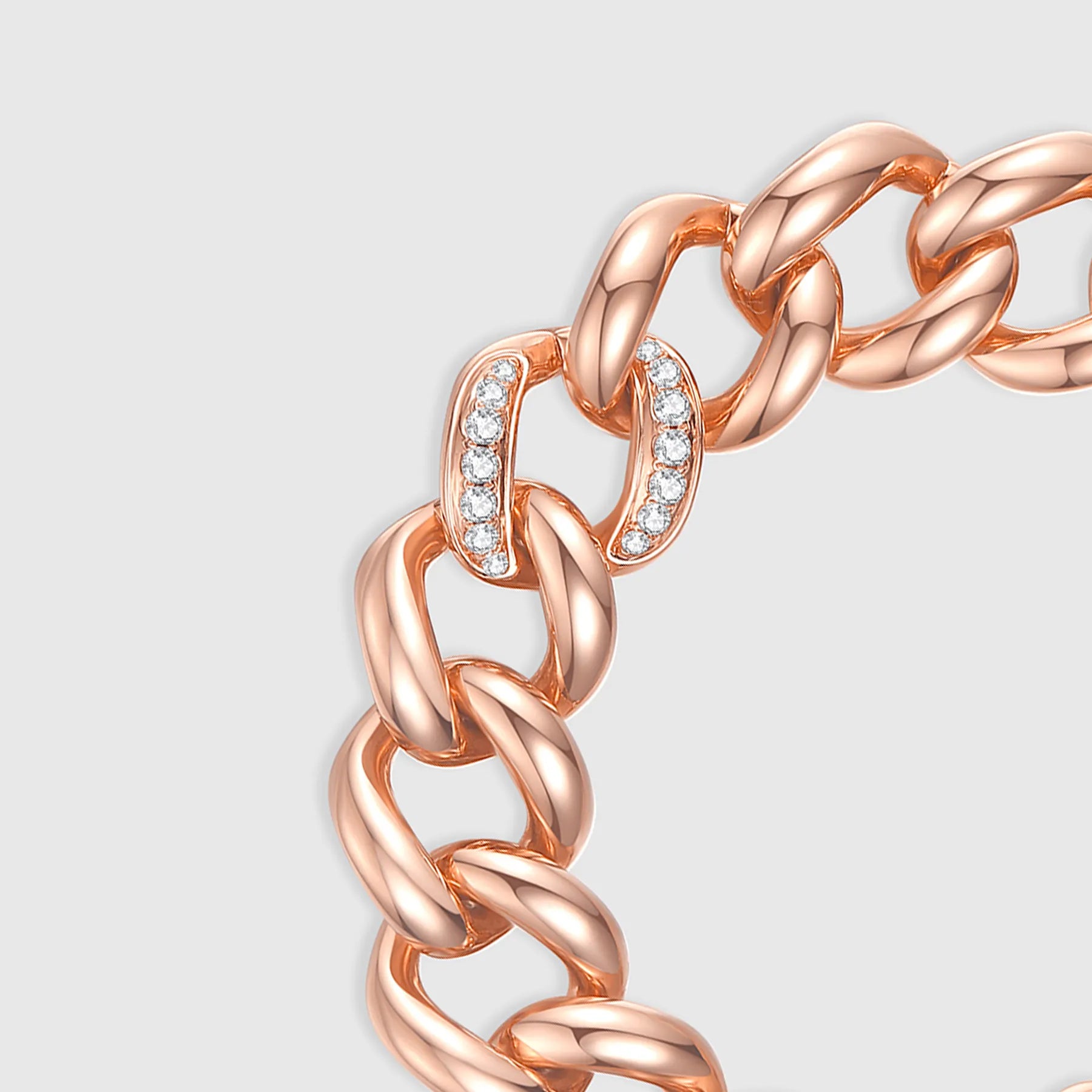 Rose gold Cuban link bracelet with diamond detail