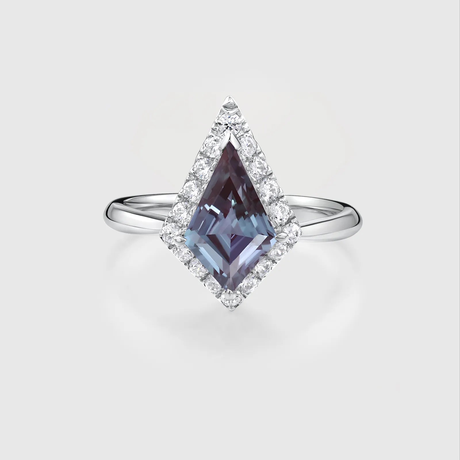 Kite-Cut Alexandrite Engagement Ring with Diamond Halo