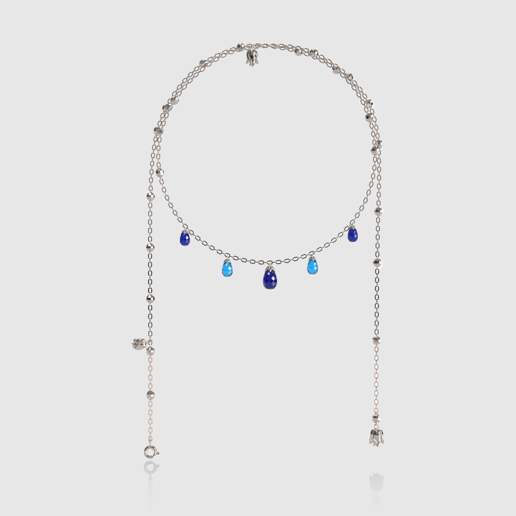 Rose Garden Series-Blue Rose Inspired Teardrop Gemstone Lariat Necklace