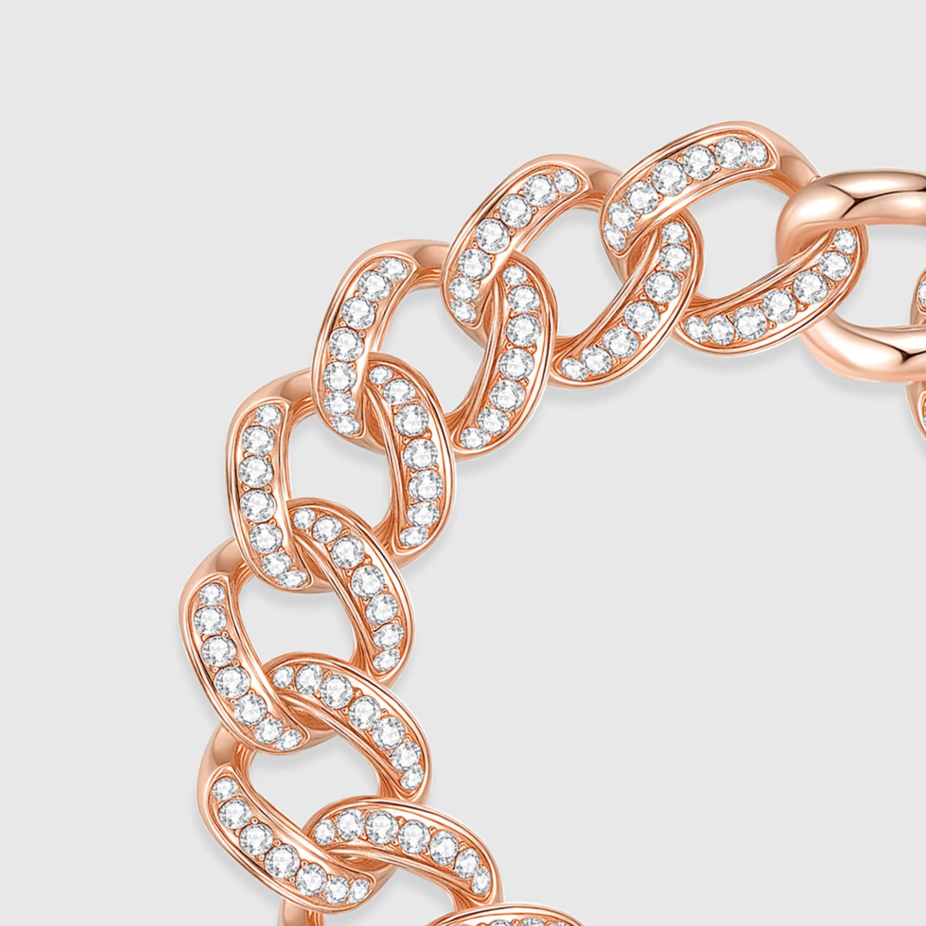 Close-up Rose Gold Cuban Link Bracelet with Pave Diamonds