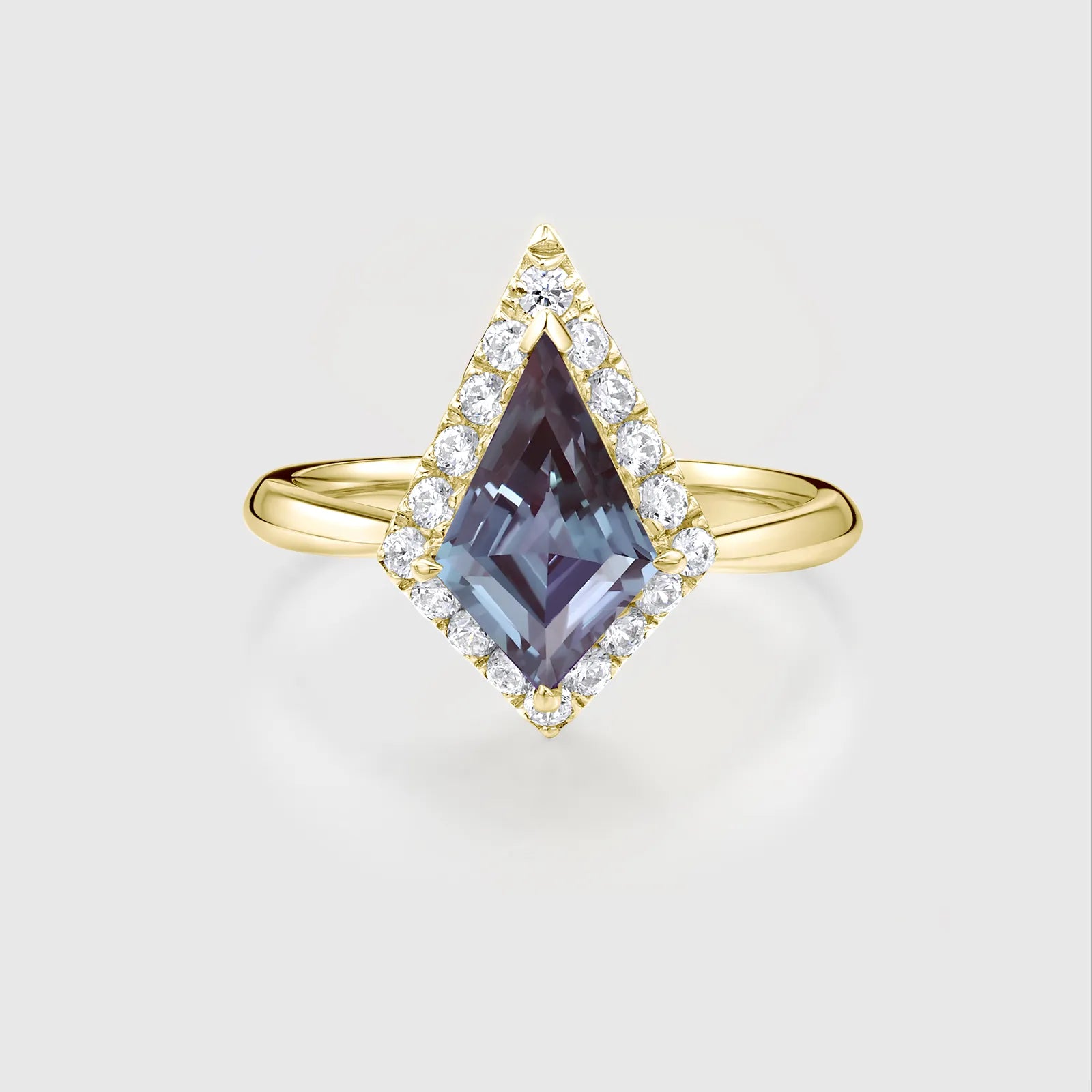 Kite-Cut Alexandrite Engagement Ring with Diamond Halo