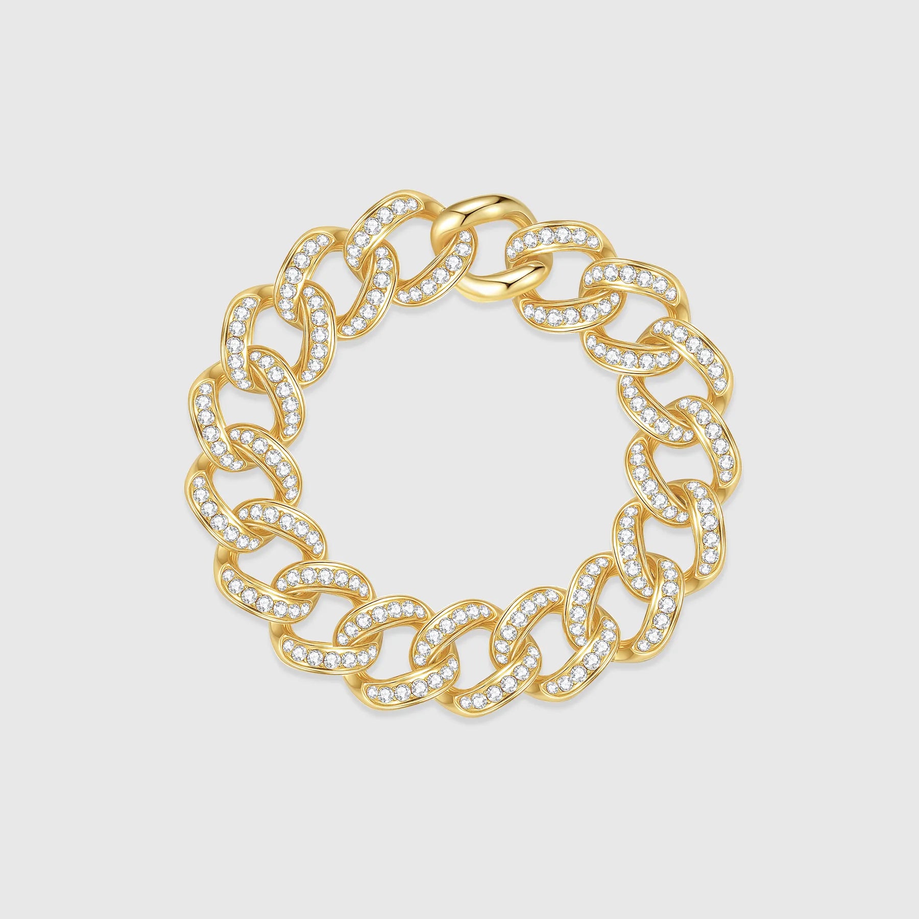 Gold Cuban Link Bracelet with Pave Diamond Setting