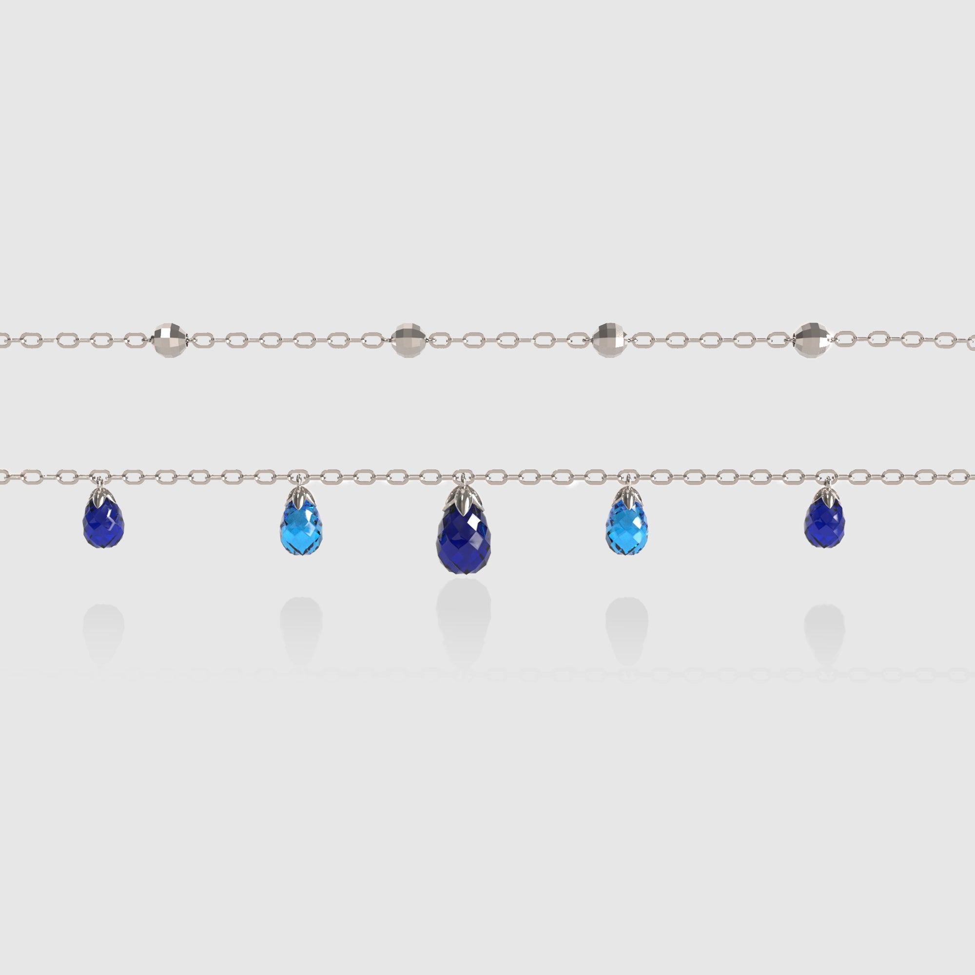 Rose Garden Series-Blue Rose Inspired Teardrop Gemstone Lariat Necklace