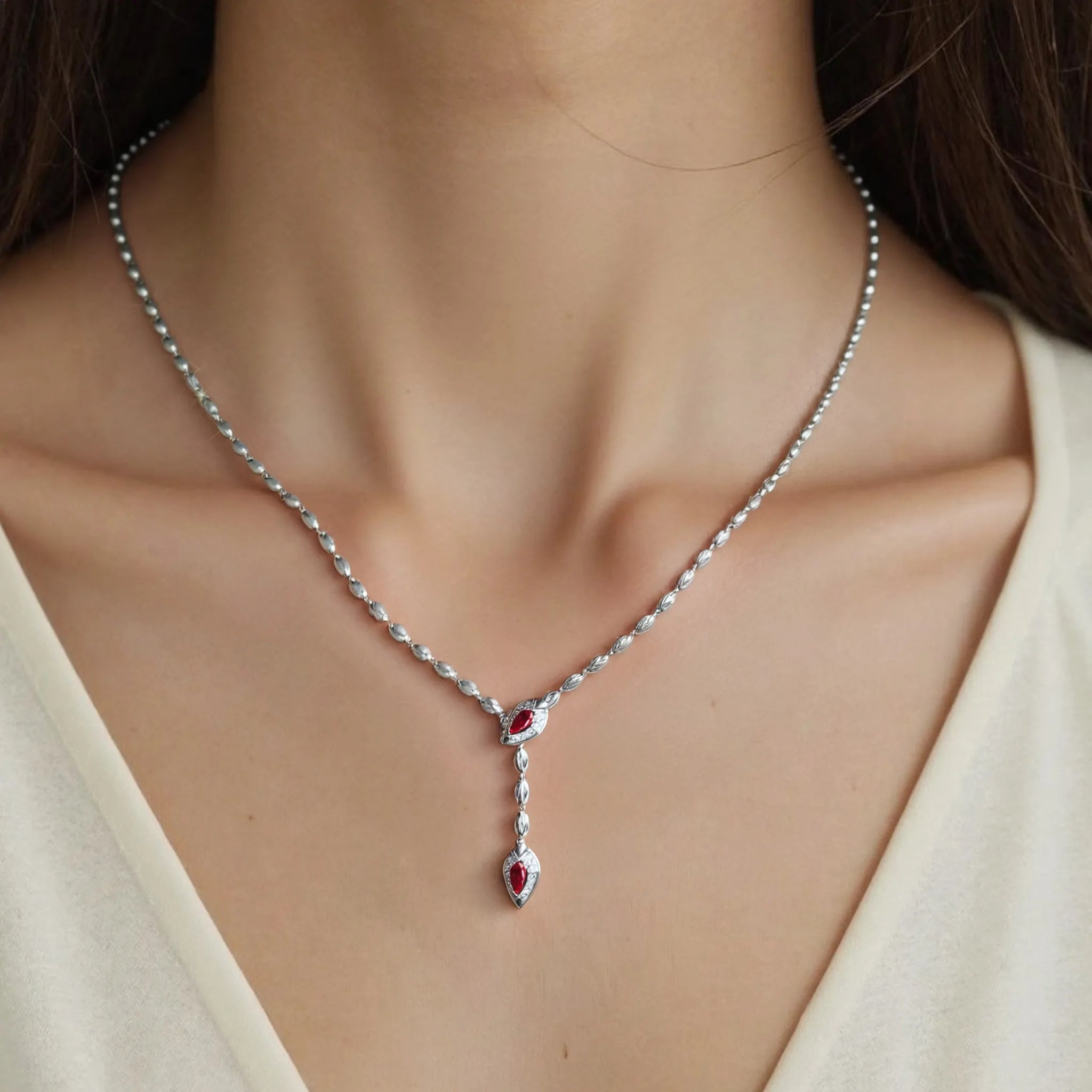 Lab Grown Ruby Snake Pendant Necklace
