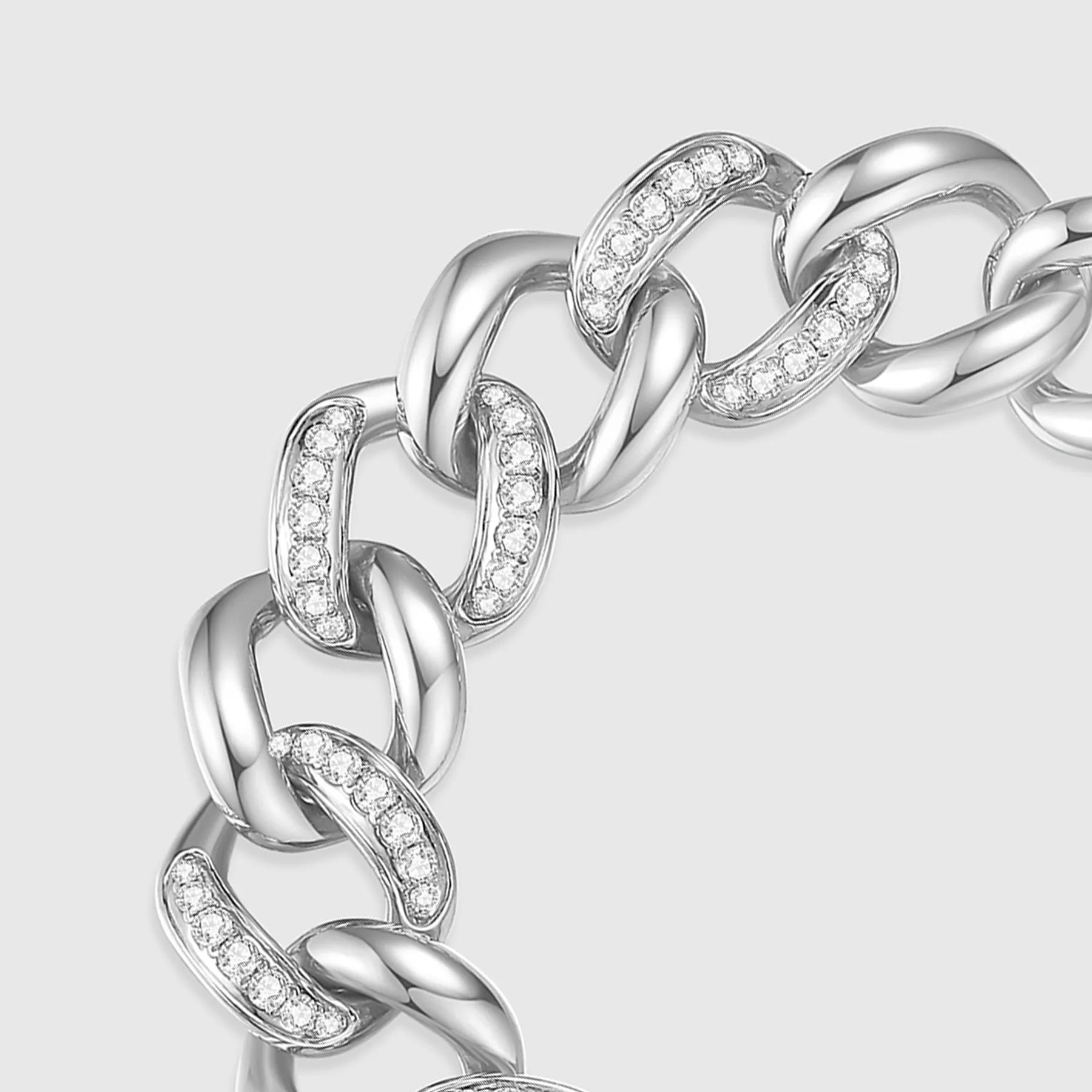 Silver Cuban link bracelet with diamond details