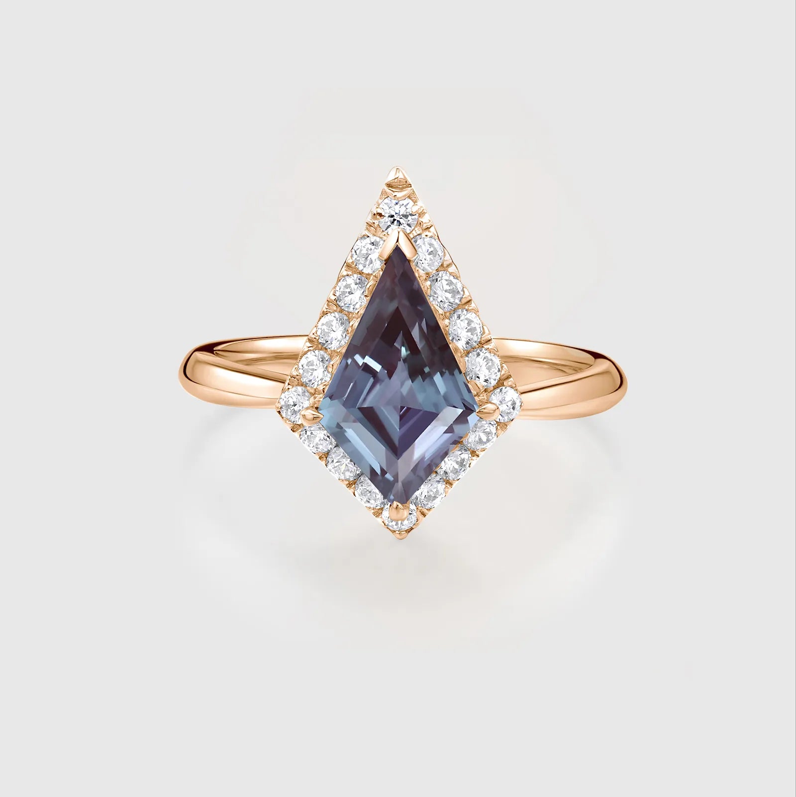 Kite-Cut Alexandrite Engagement Ring with Diamond Halo