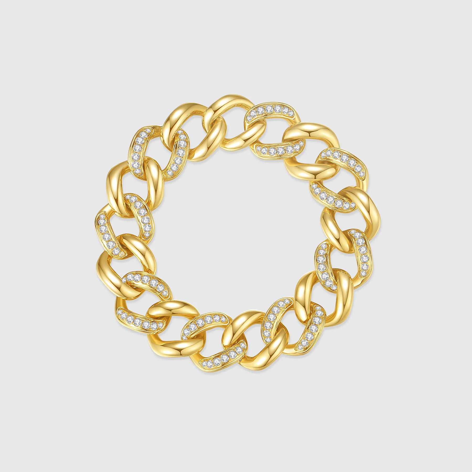 Hollow Gold Cuban Link Bracelet with Diamond Links