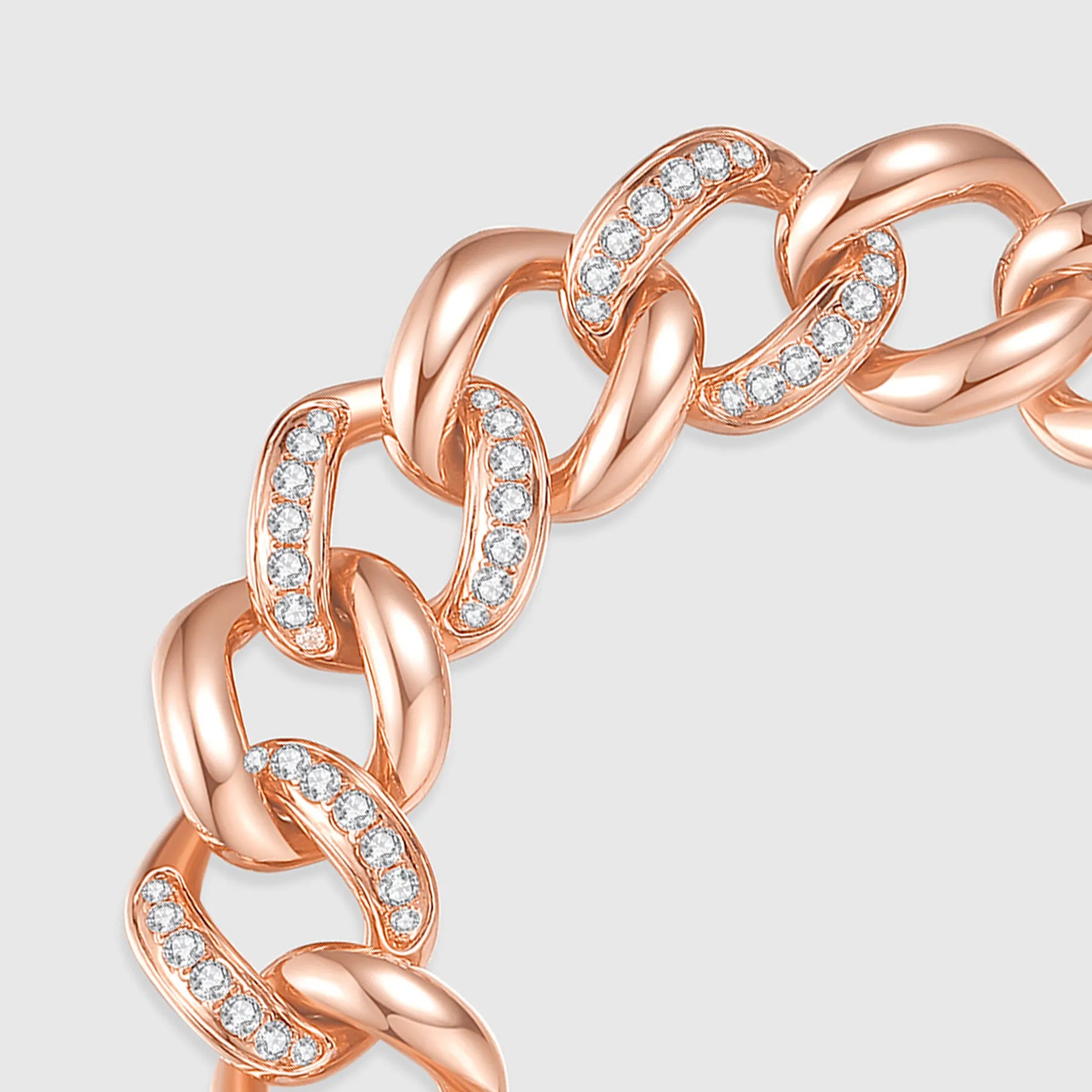 Rose gold Cuban link bracelet, diamond accents close up