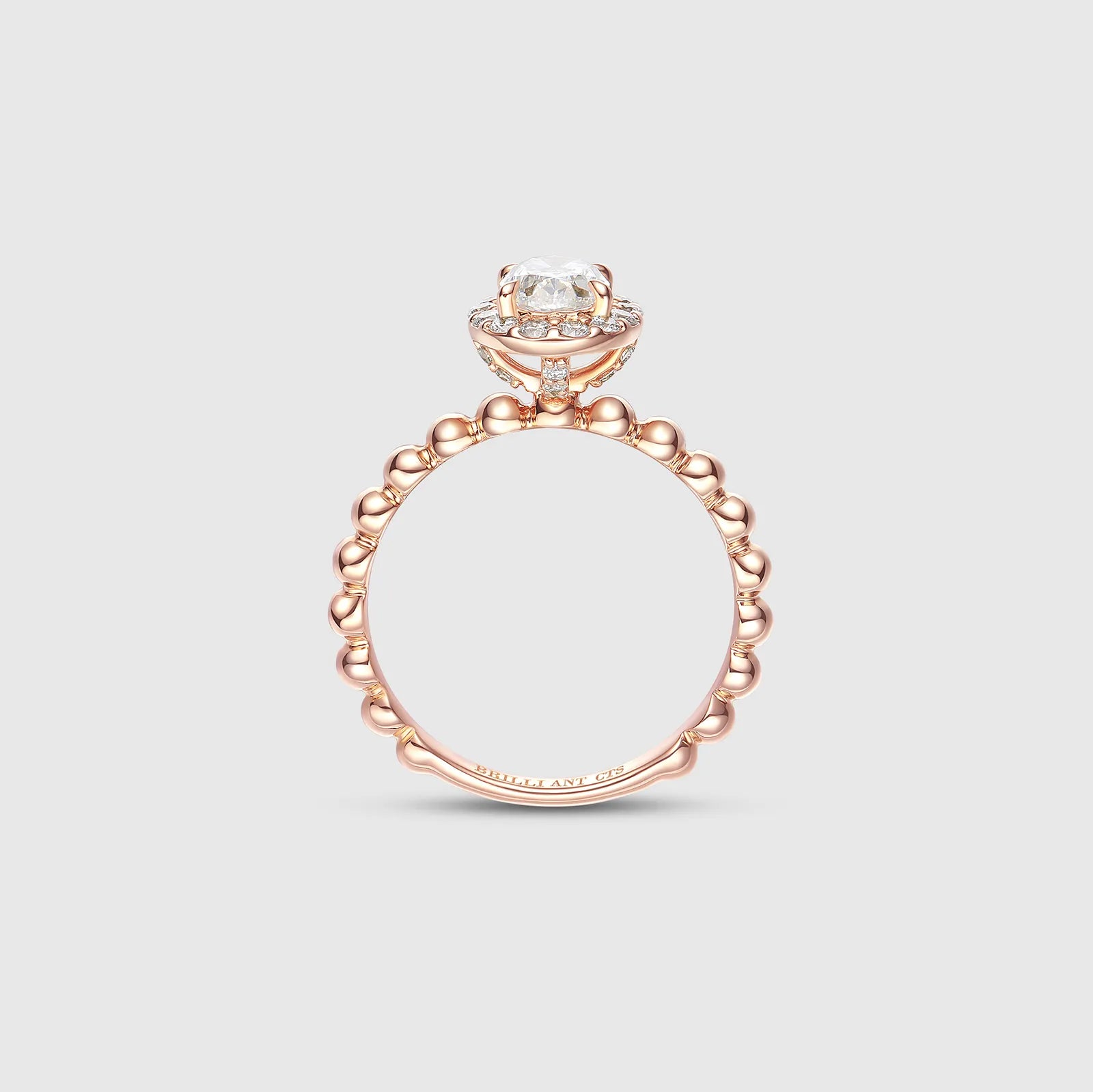 Rose gold beaded band halo diamond engagement ring