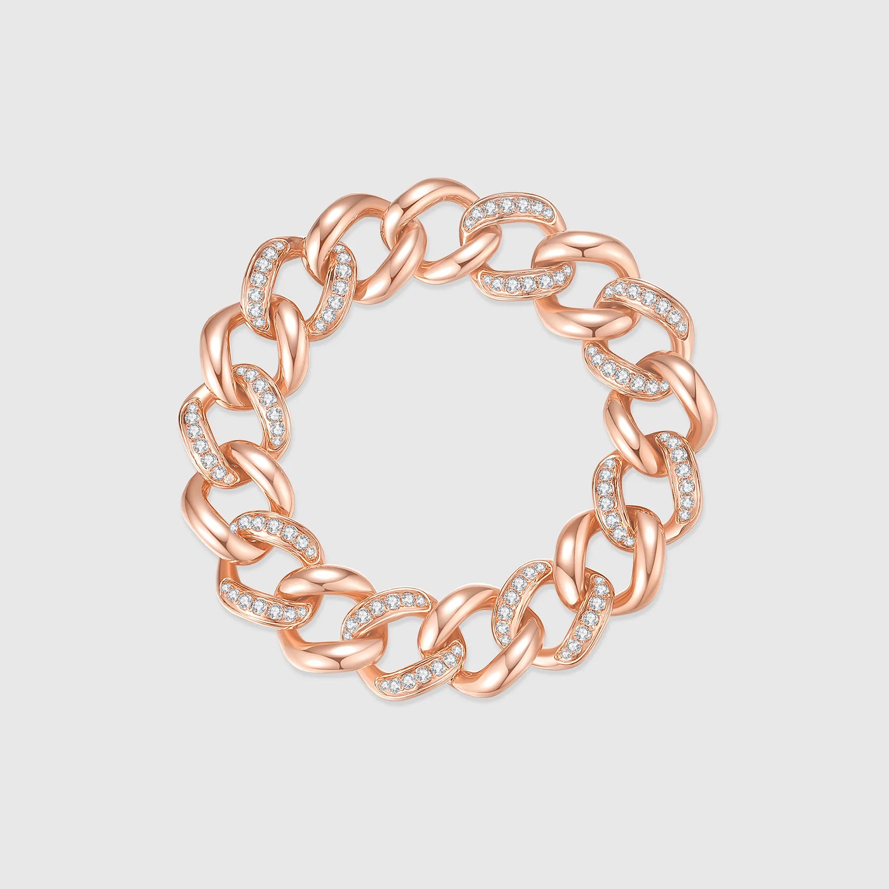 Rose Gold Cuban Link Bracelet with Diamond Links