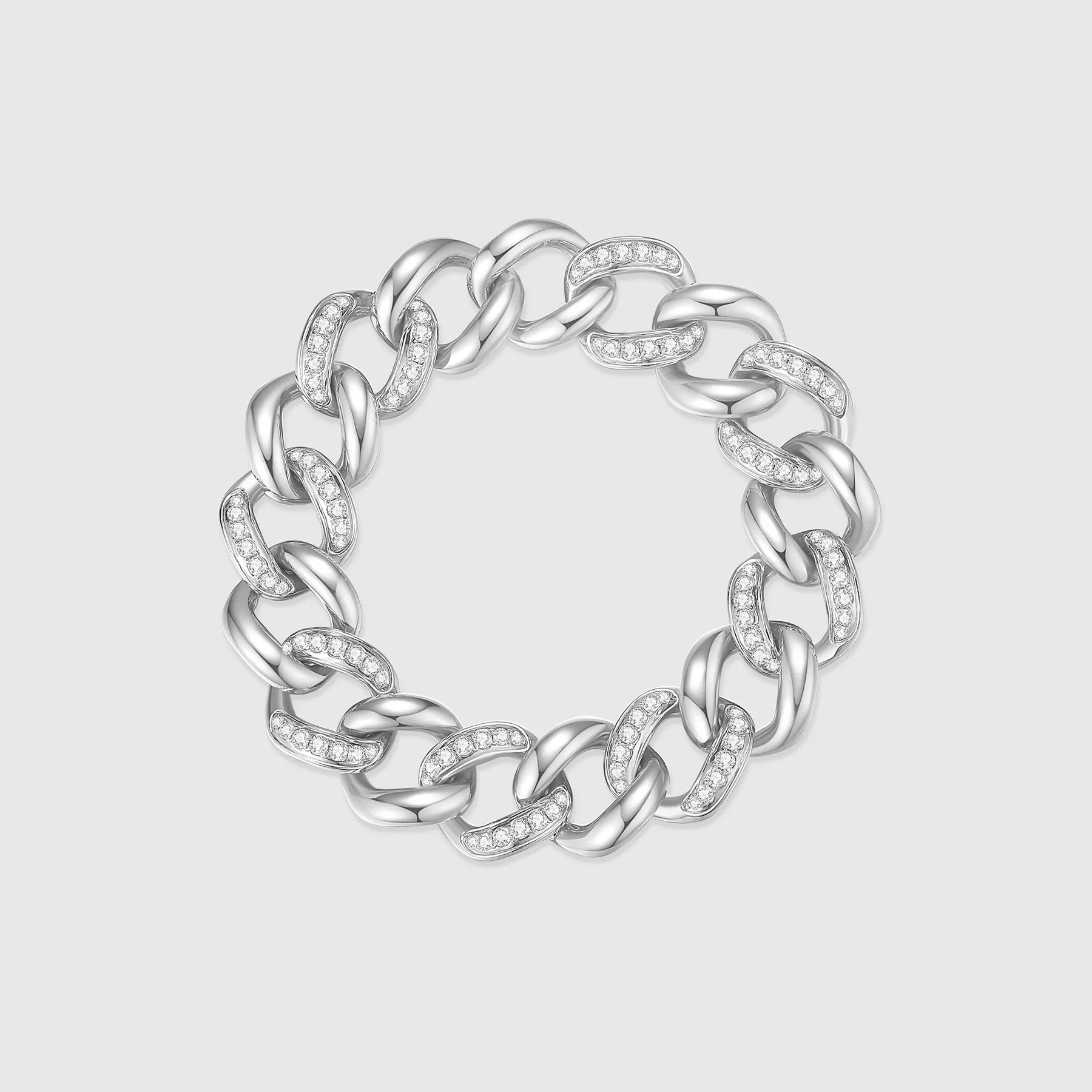 Silver Cuban Link Bracelet with Diamond Accents