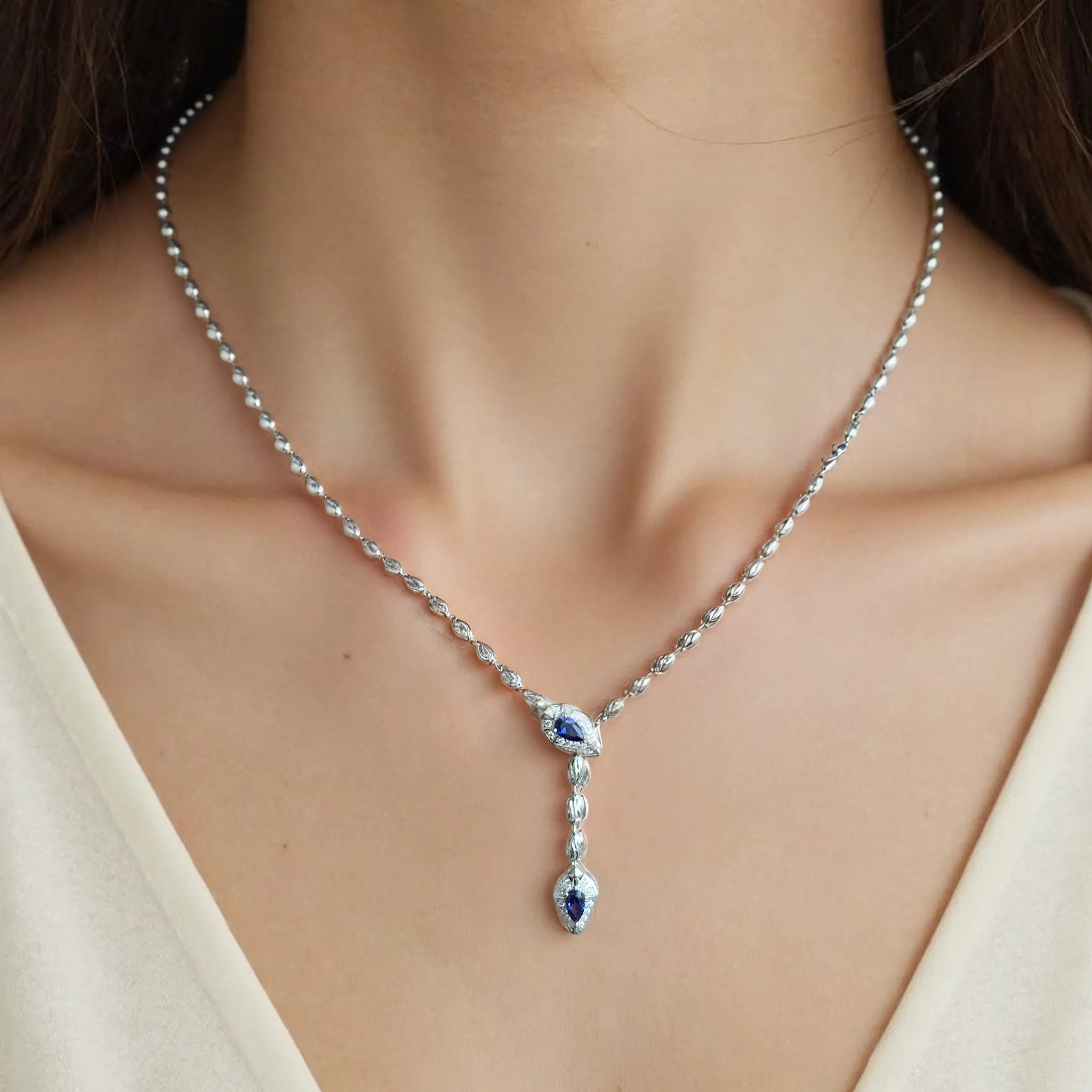 Lab Grown Sapphire Snake Pendant Necklace