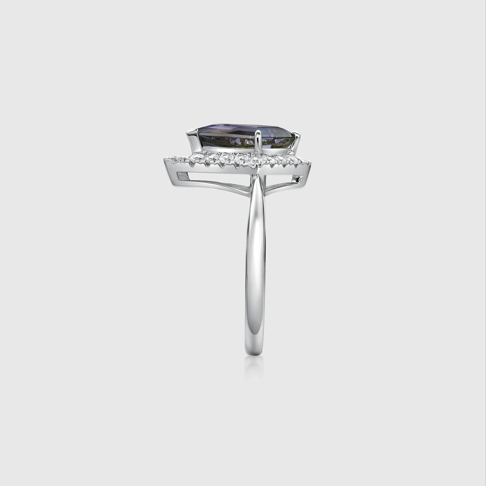 Kite-Cut Alexandrite Engagement Ring with Diamond Halo