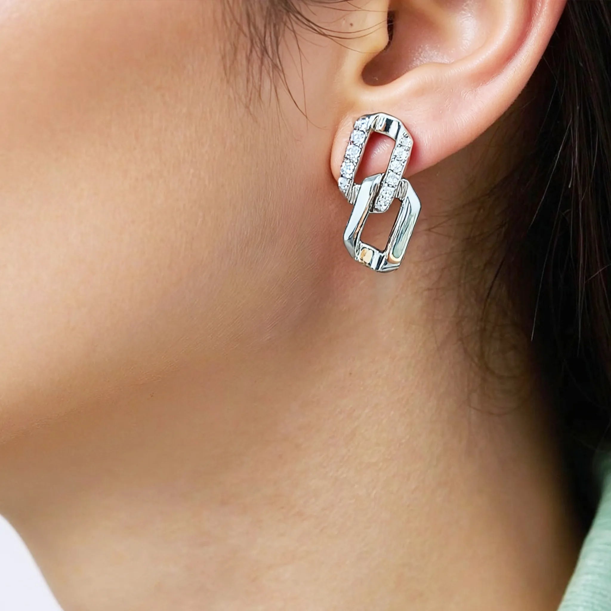 Hollow Gold Cuban Stud Earrings with Pave Diamonds