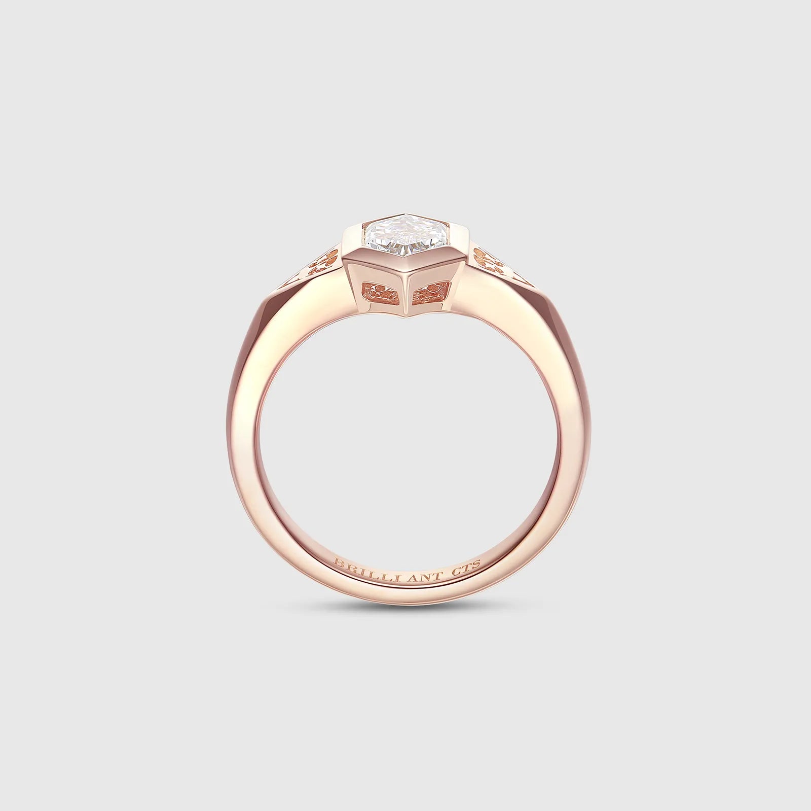 Rose gold hexagon diamond engagement ring - side view