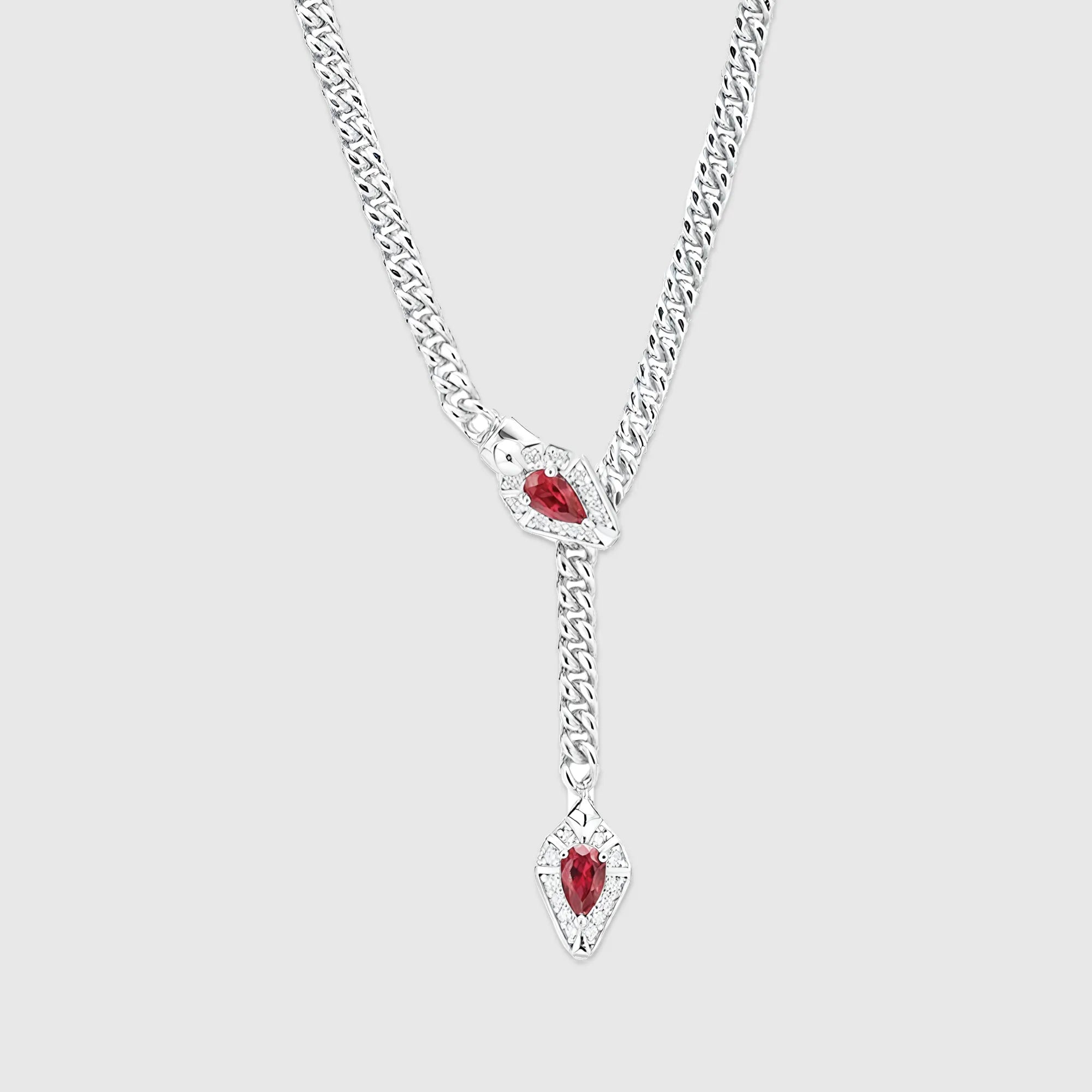 Lab Grown Ruby Snake Pendant Cuban Necklace