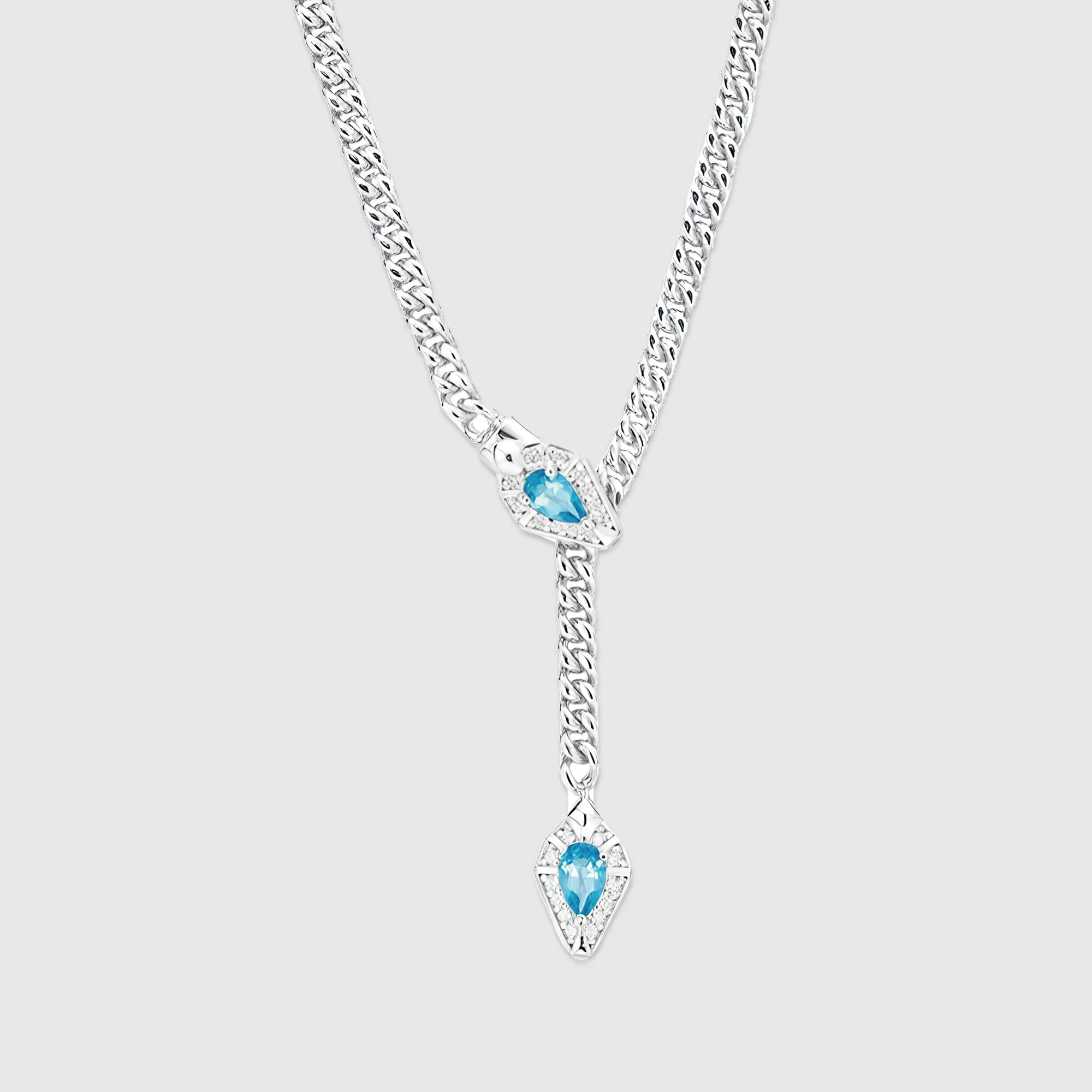 Lab Grown Aquamarine Snake Pendant Cuban Necklace