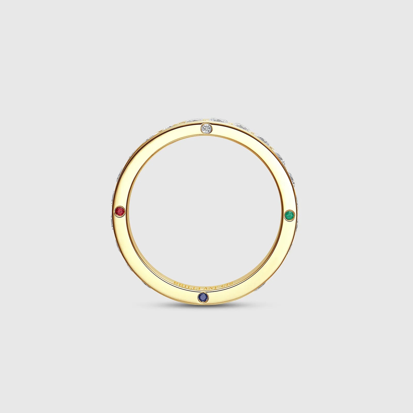 Yellow gold Multi-gemstone Diamond Eternity Ring with colorful accents