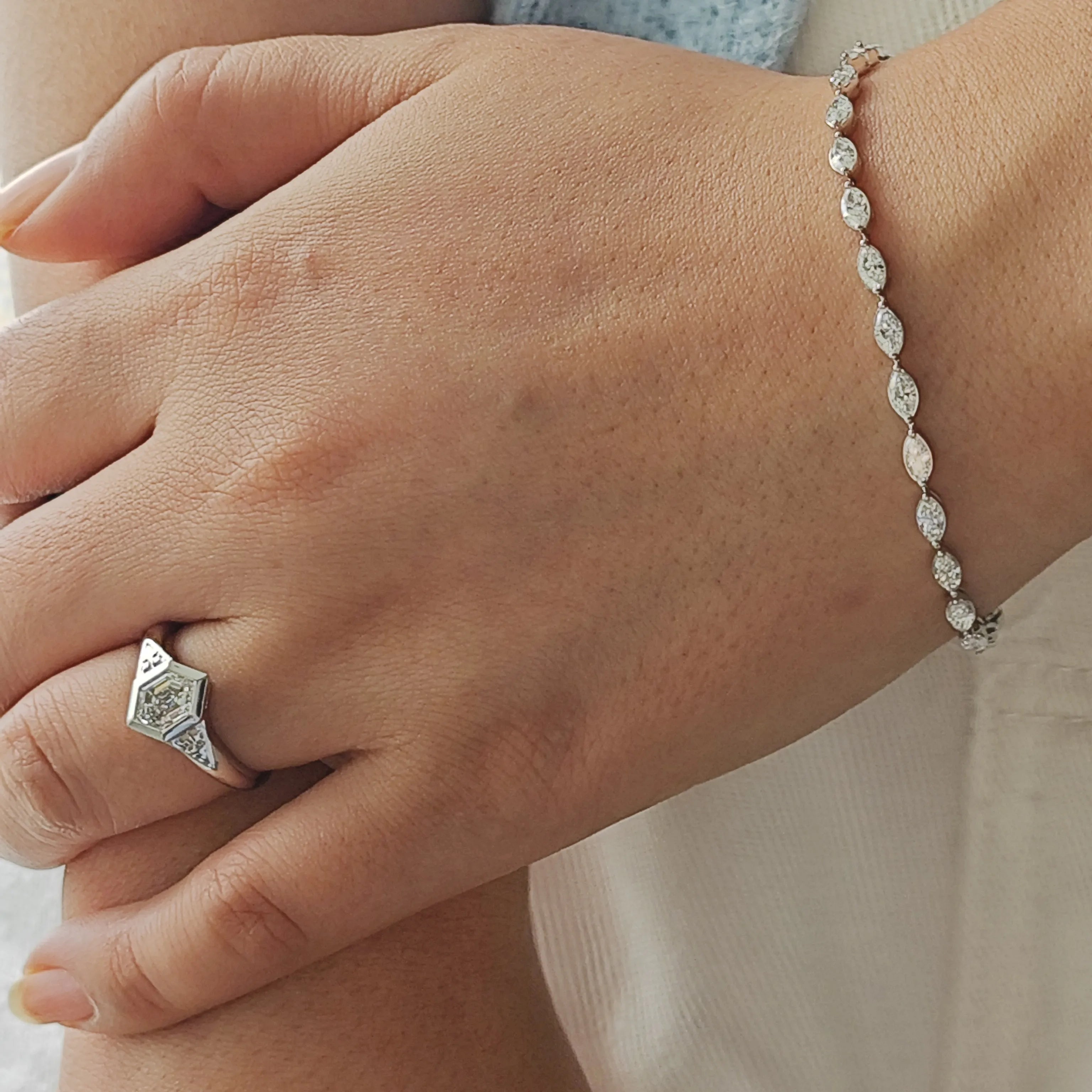 Marquise Diamond Tennis Bracelet and Hexagon Diamond Ring from BRILLIANT CARATS