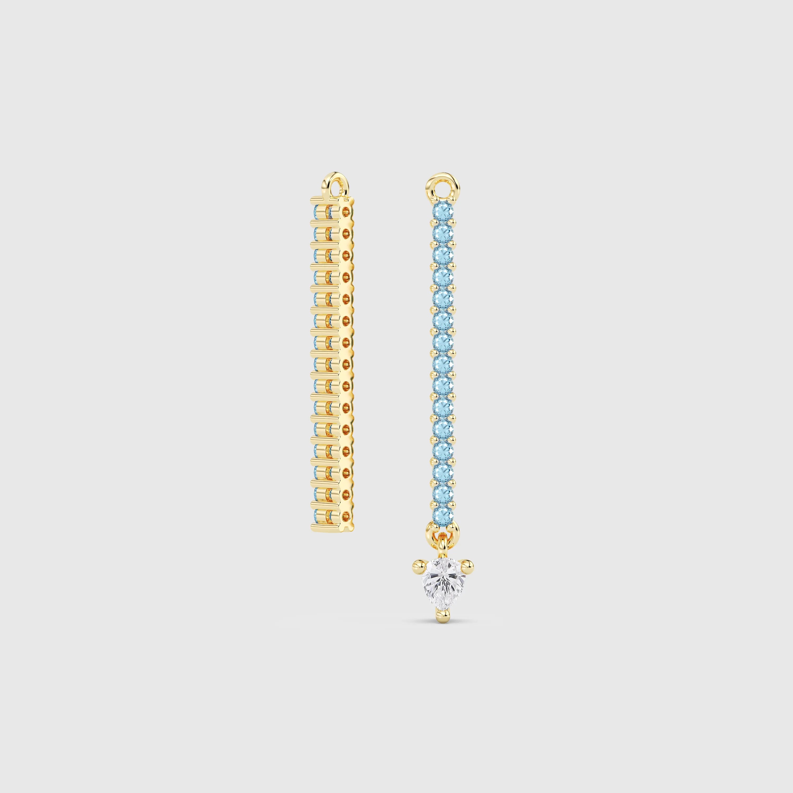 Aquamarine Bar Charm & Pear Diamond Dangle - BRILLIANT CARATS