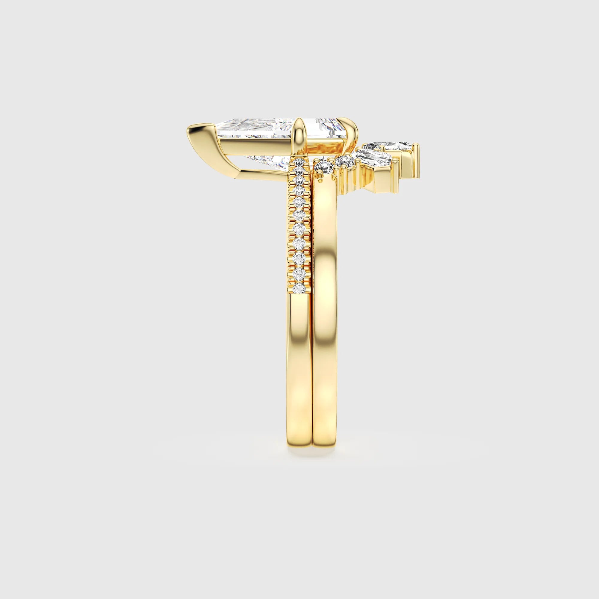 Kite-Cut Lab Diamond Ring Starlit Crown Band Bridal Set 2PCs