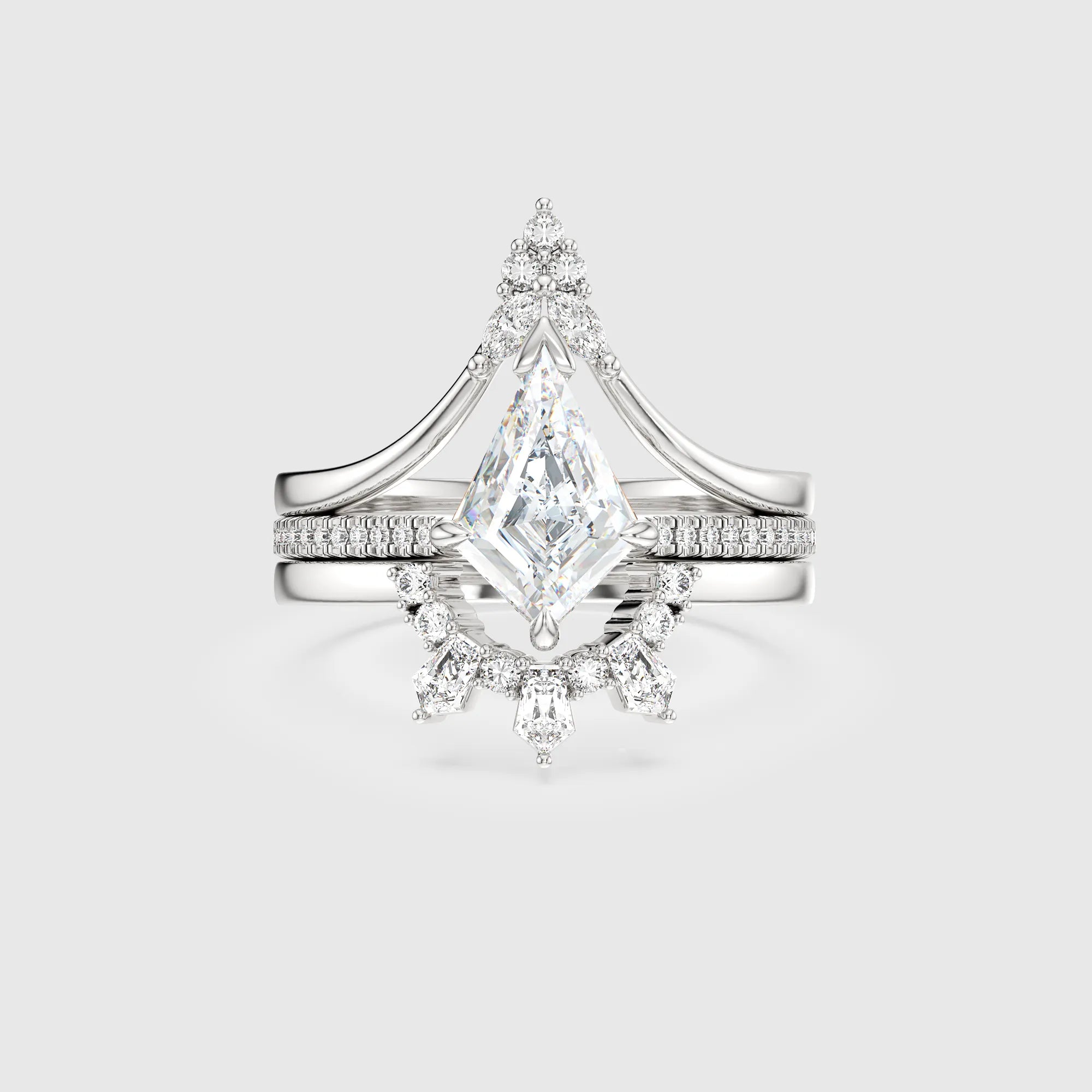 Unique Kite Cut Lab Grown Diamond Ring Bridal Set 3PCs