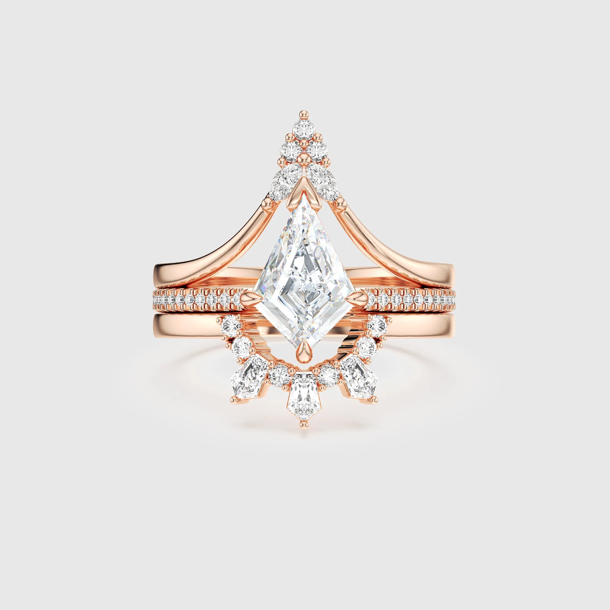 Unique Kite Cut Lab Grown Diamond Ring Bridal Set 3PCs