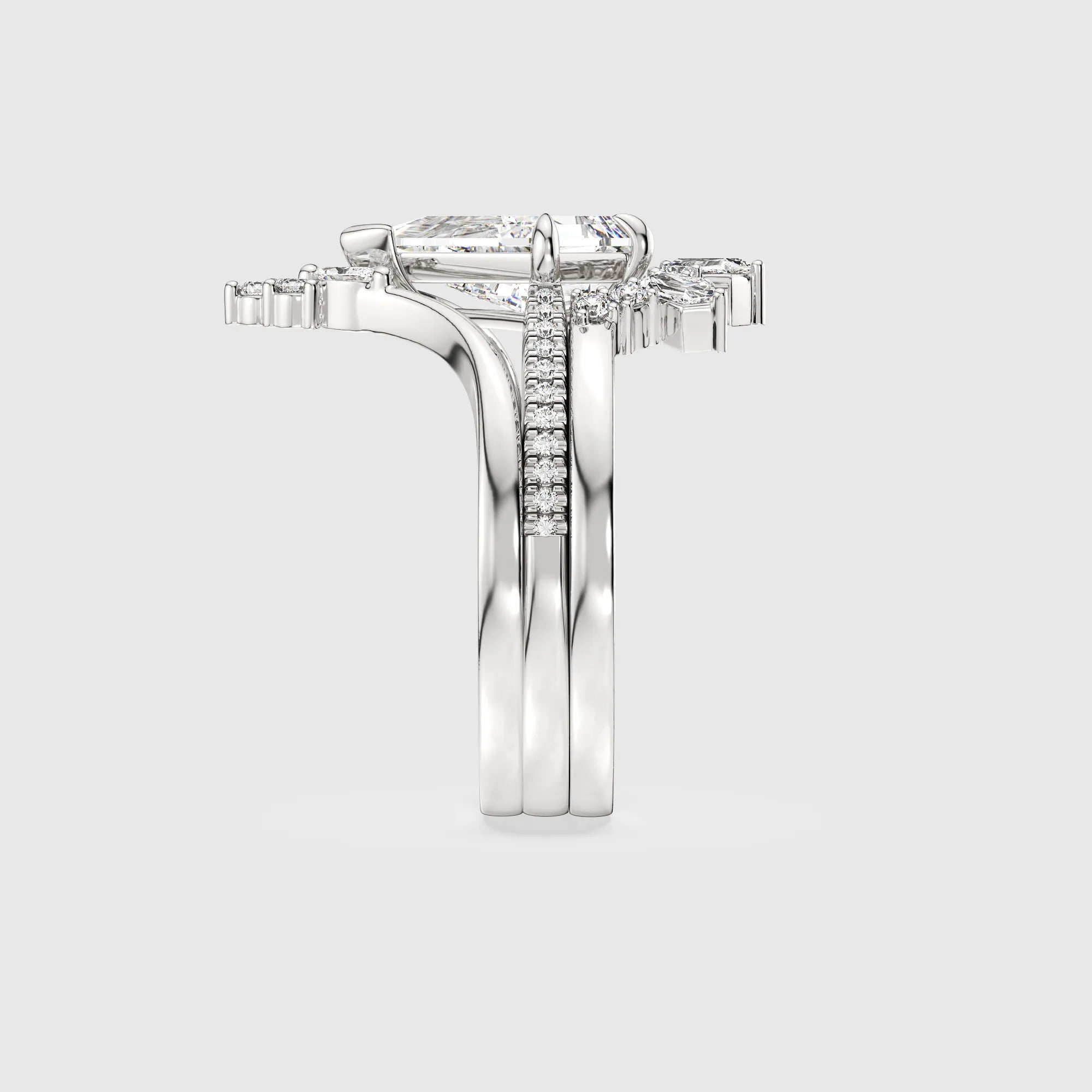 Unique Kite Cut Lab Grown Diamond Ring Bridal Set 3PCs