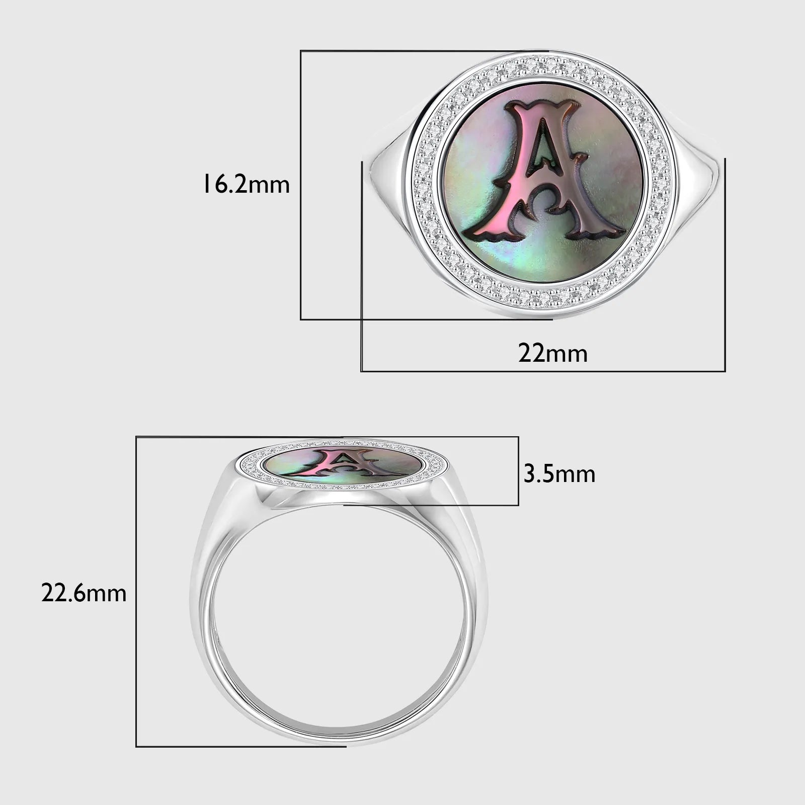 Initial A Letter Series Mother of Pearl and Diamond Signet Ring