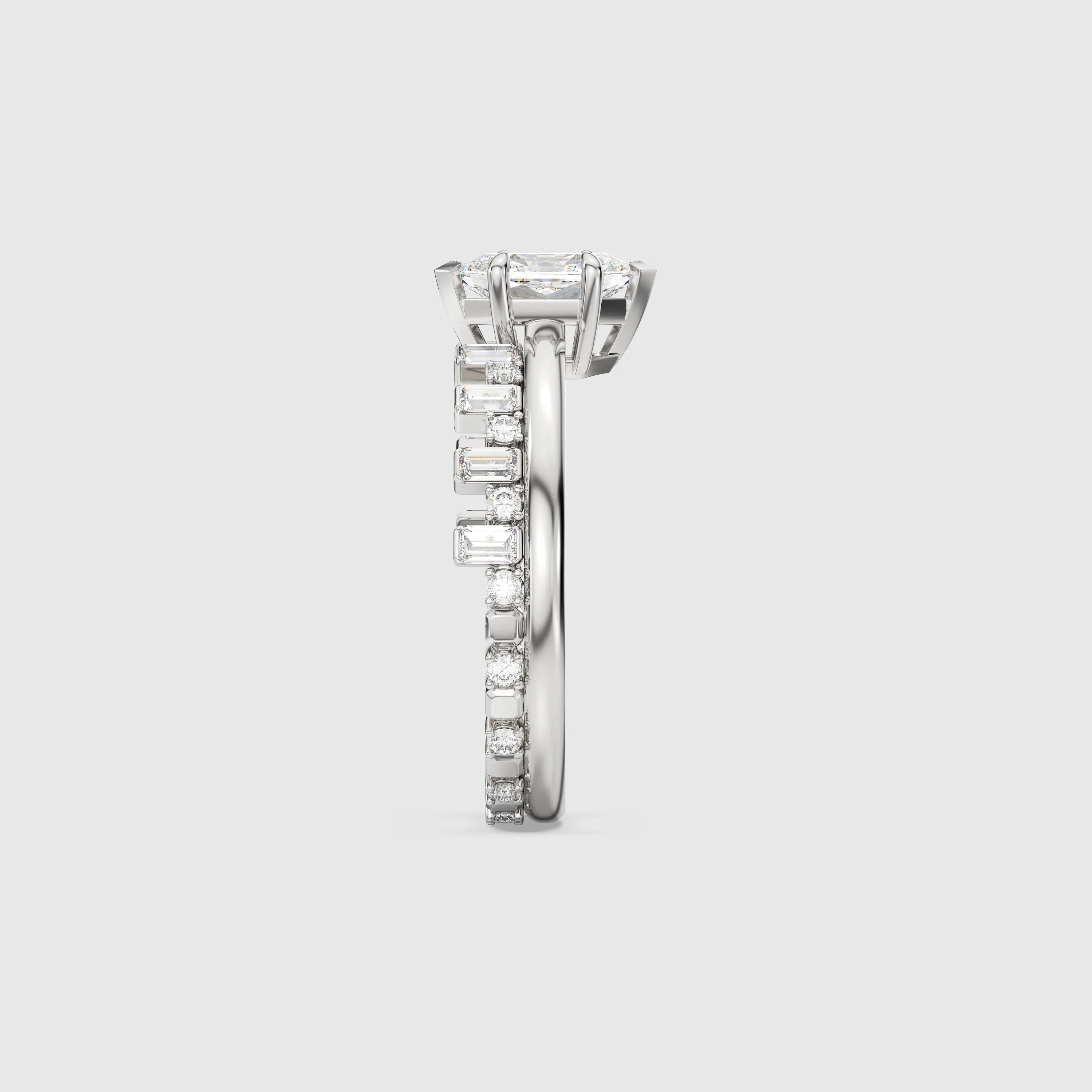 Hexagon Cut Bridal Set with Baguette Diamond Band