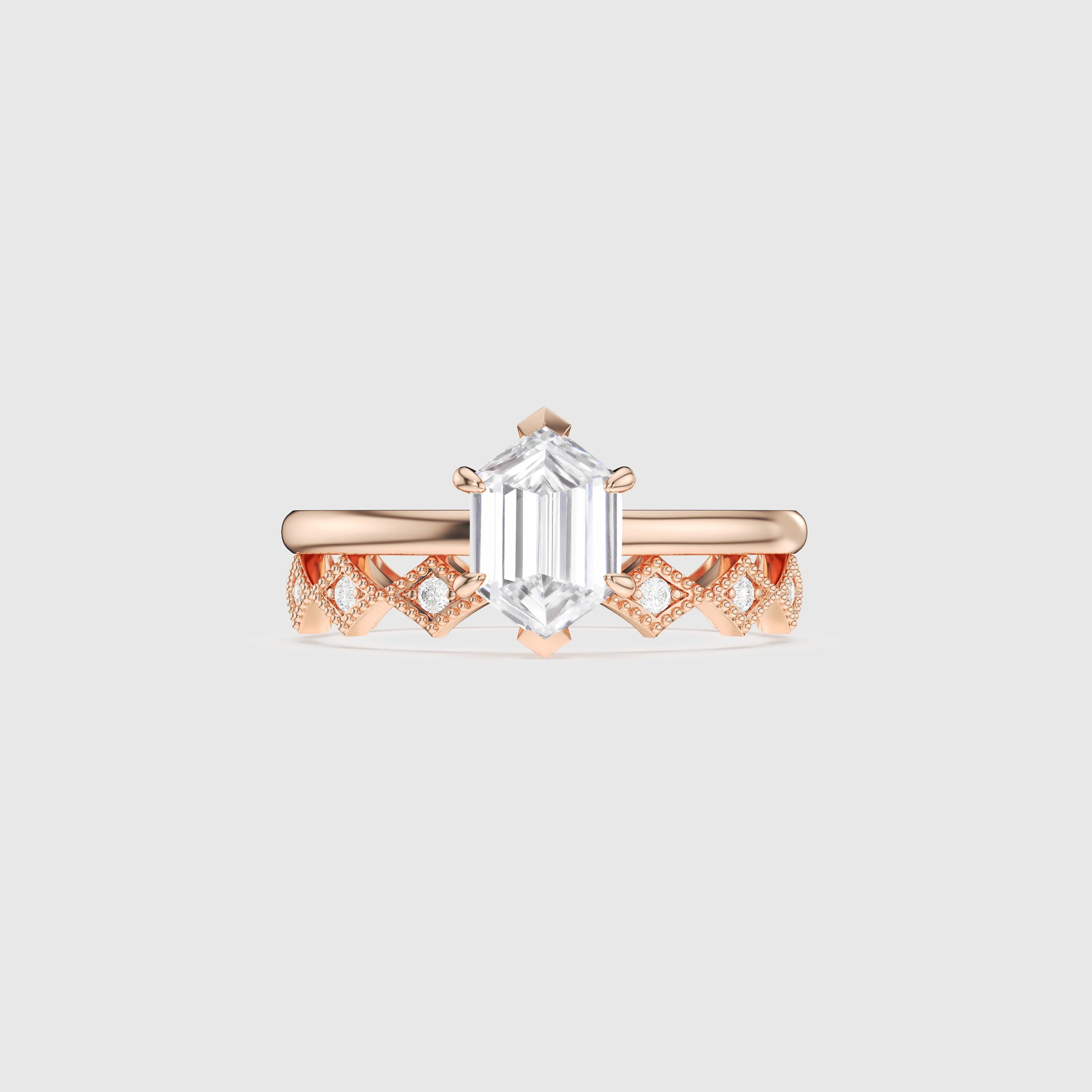 Hexagon Cut with Classic Matching Band Bridal Set
