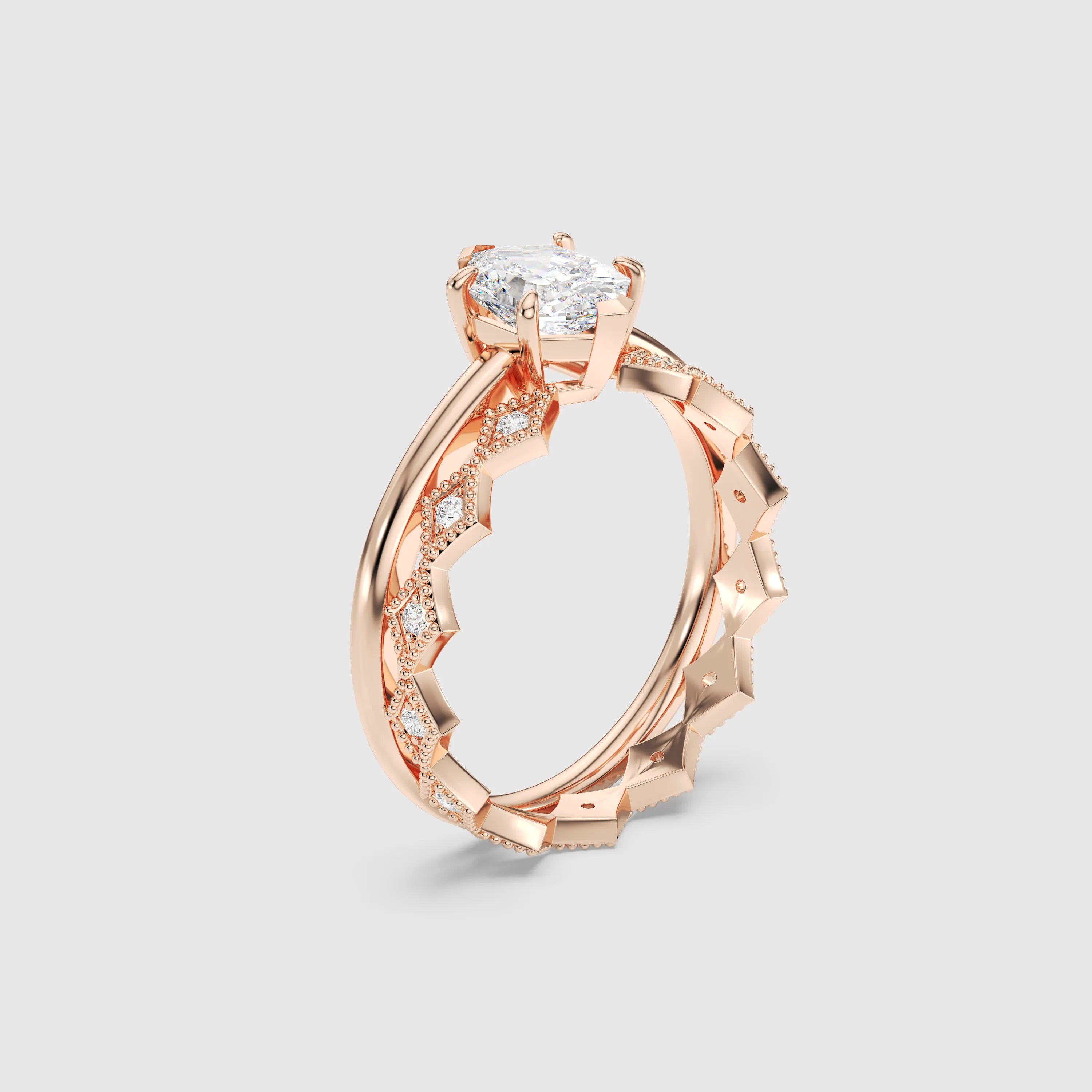 Hexagon Cut with Classic Matching Band Bridal Set