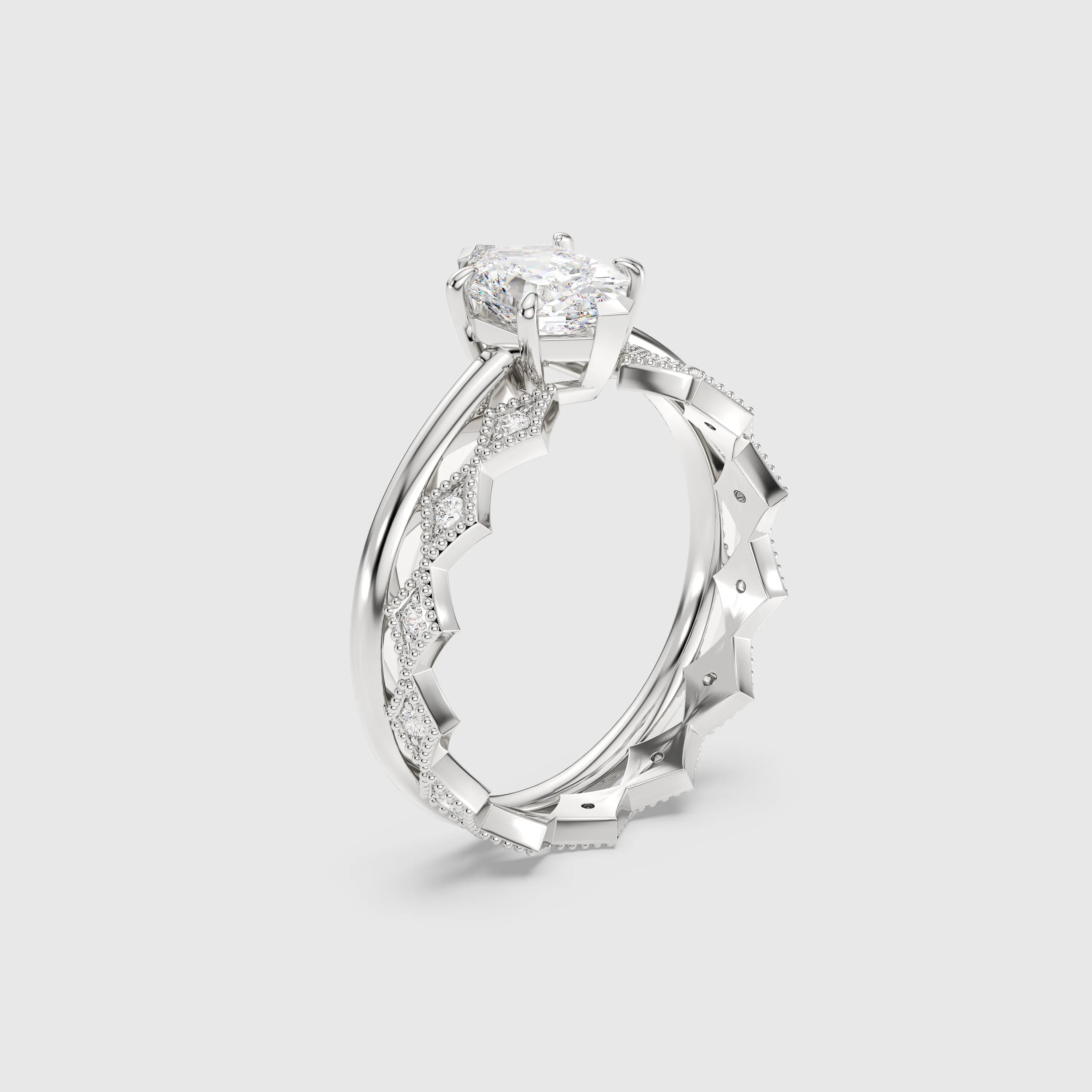 Hexagon Cut with Classic Matching Band Bridal Set