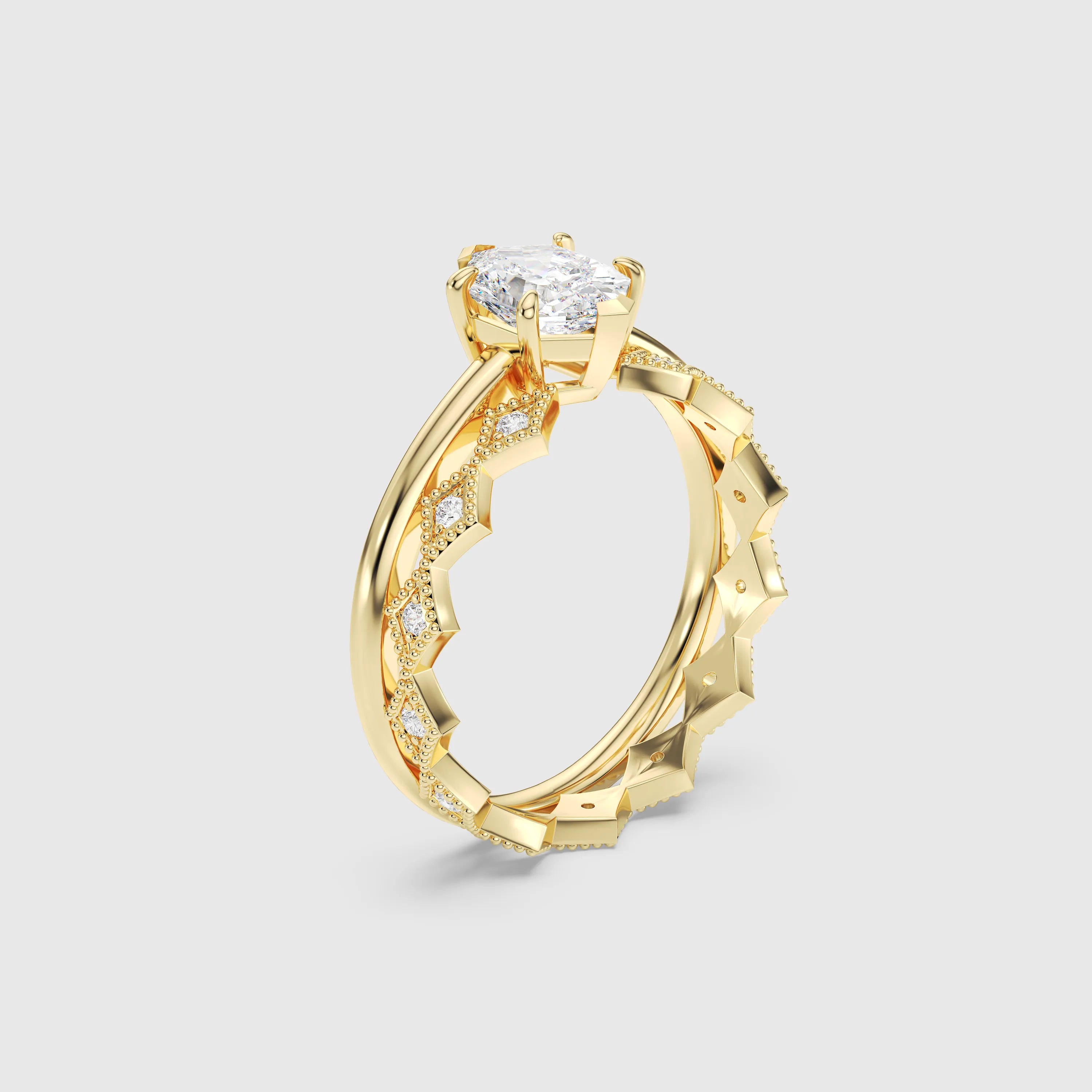 Hexagon Cut with Classic Matching Band Bridal Set