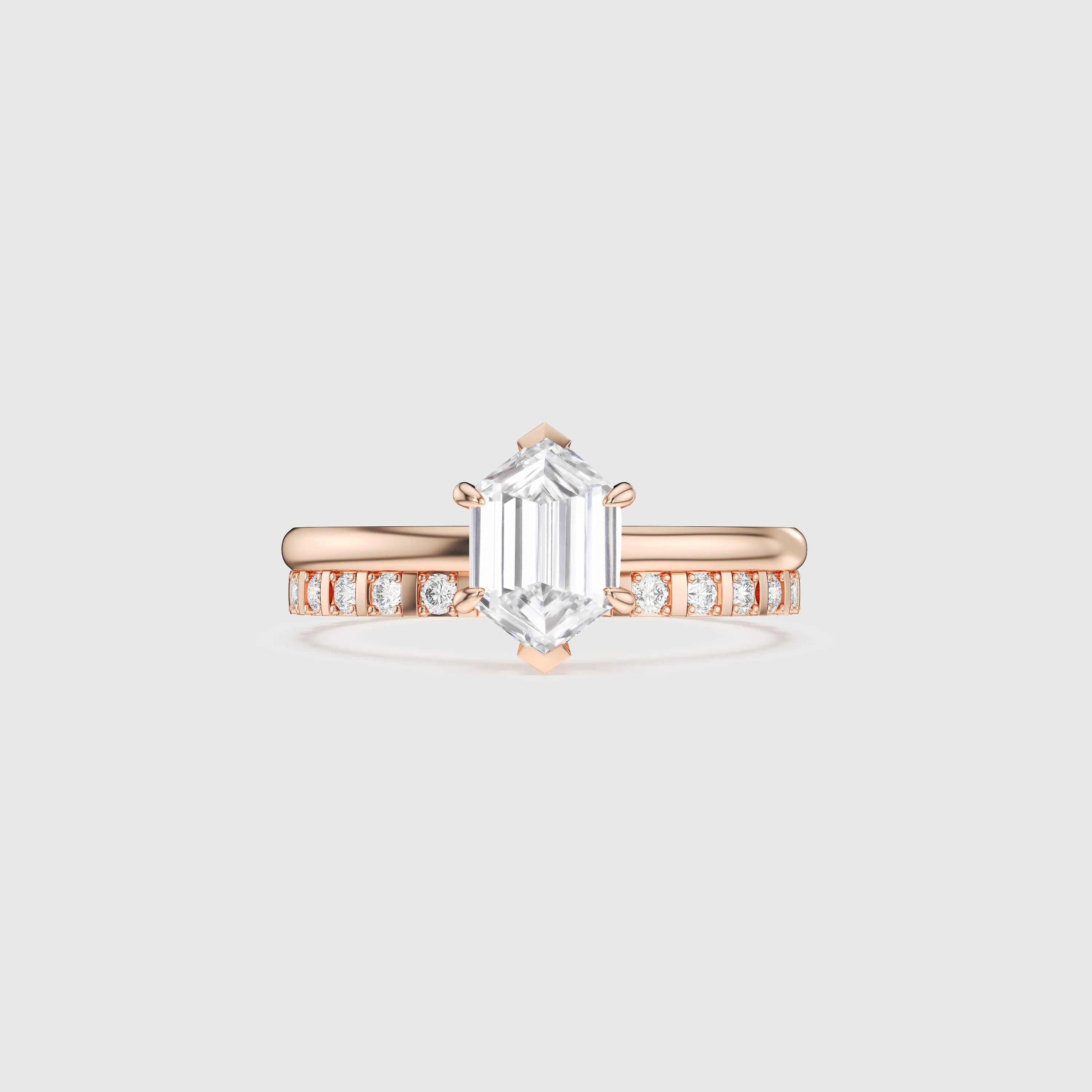 Hexagon Cut Bridal Set with Channel Set Diamond Band