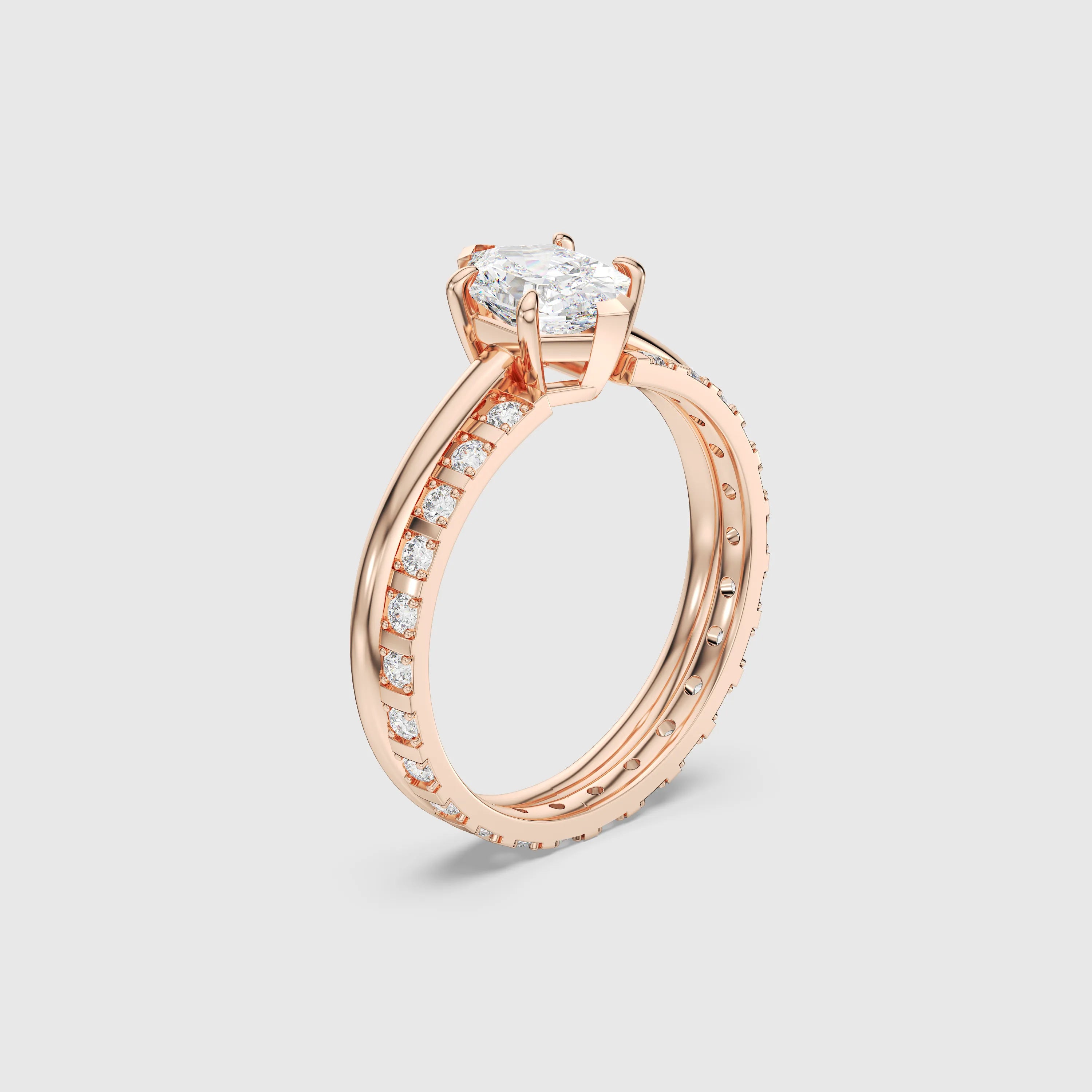 Hexagon Cut Bridal Set with Channel Set Diamond Band