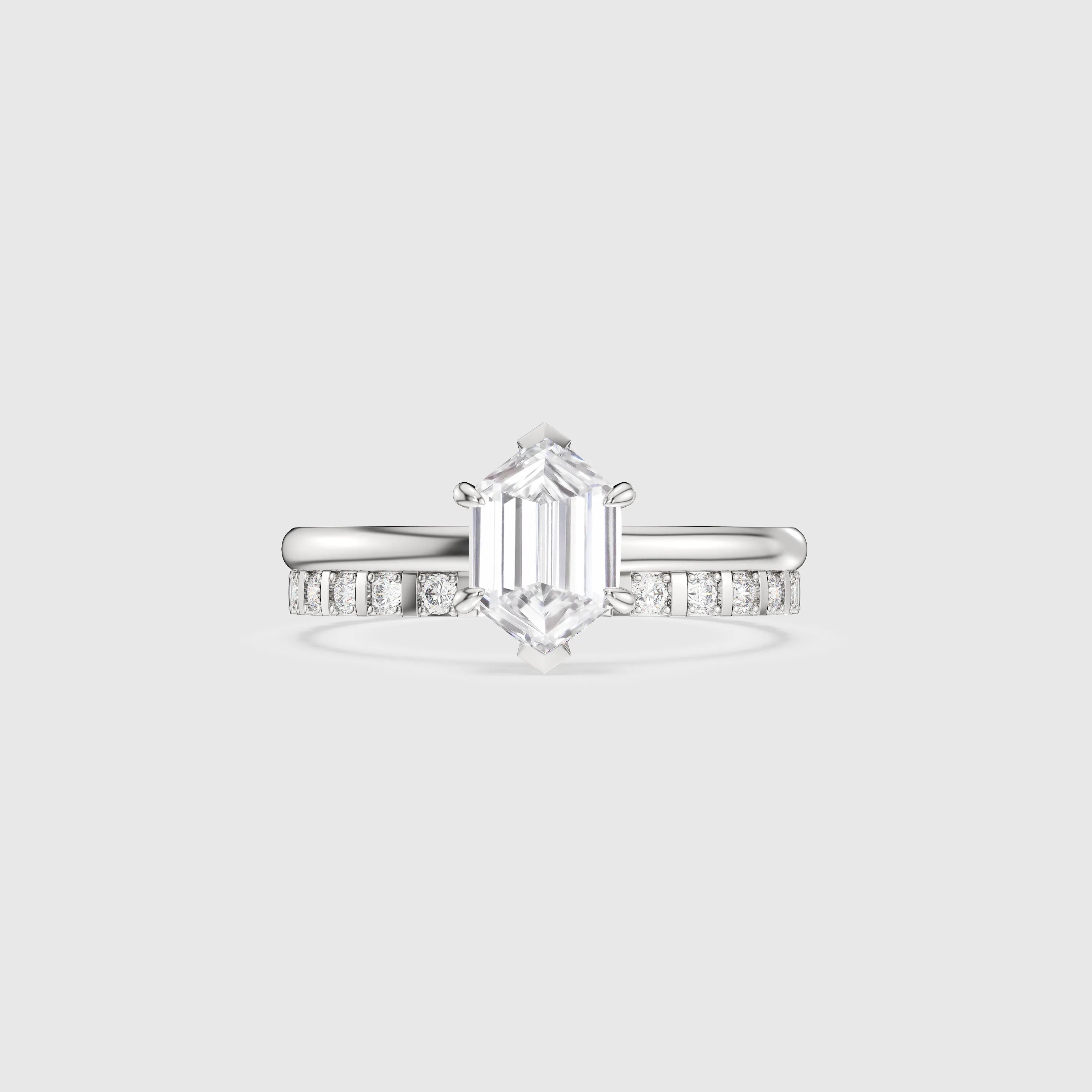 Hexagon Cut Bridal Set with Channel Set Diamond Band