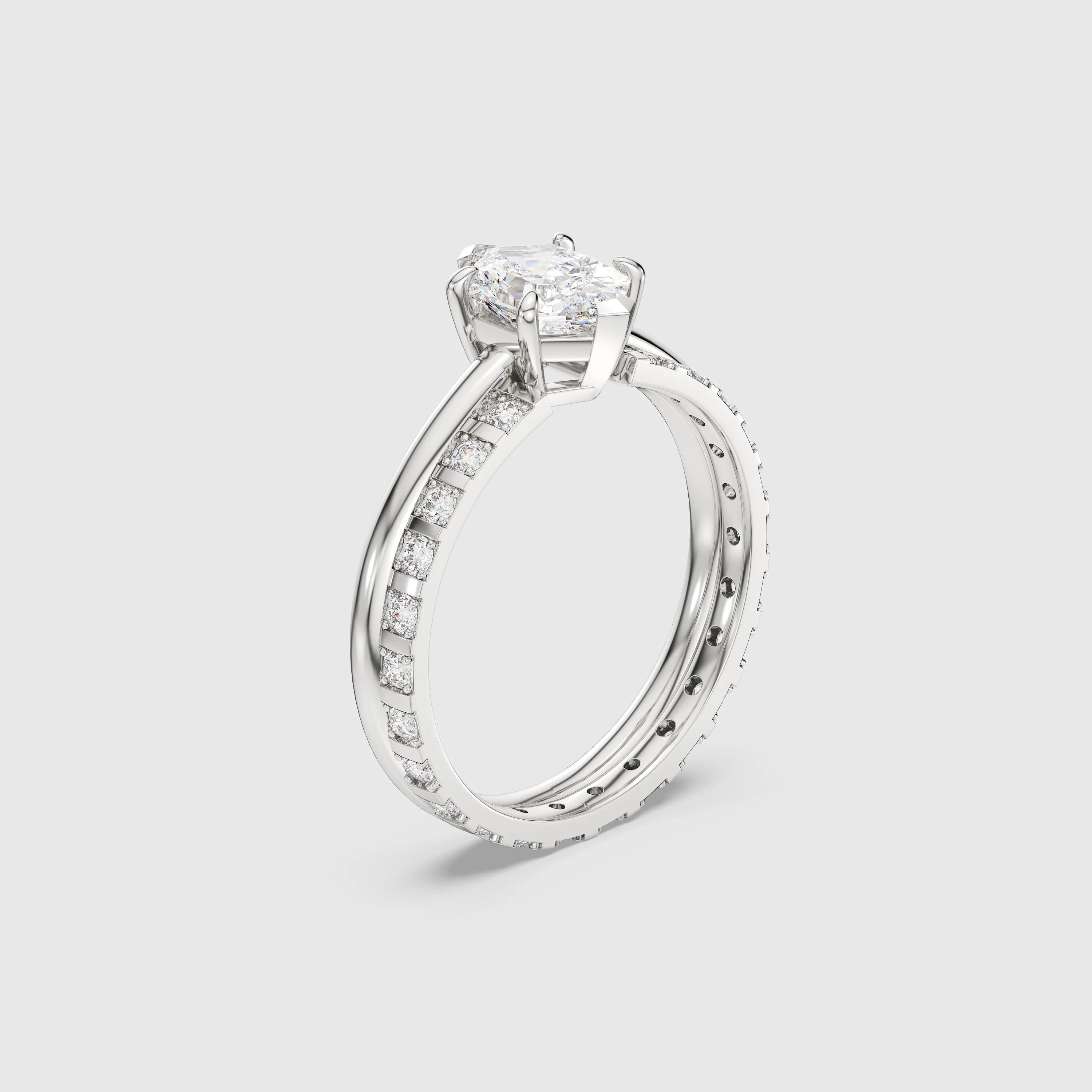 Hexagon Cut Bridal Set with Channel Set Diamond Band