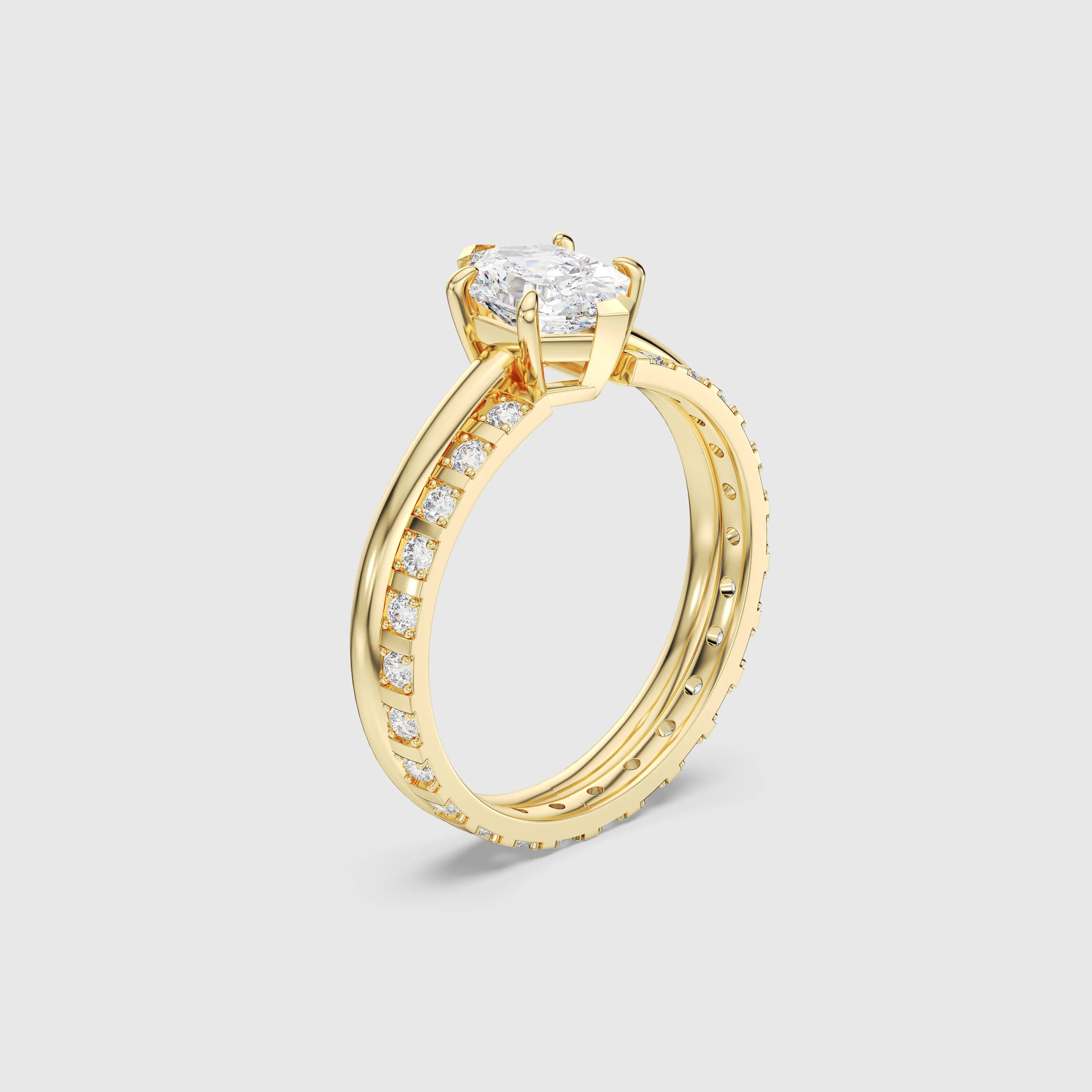 Hexagon Cut Bridal Set with Channel Set Diamond Band