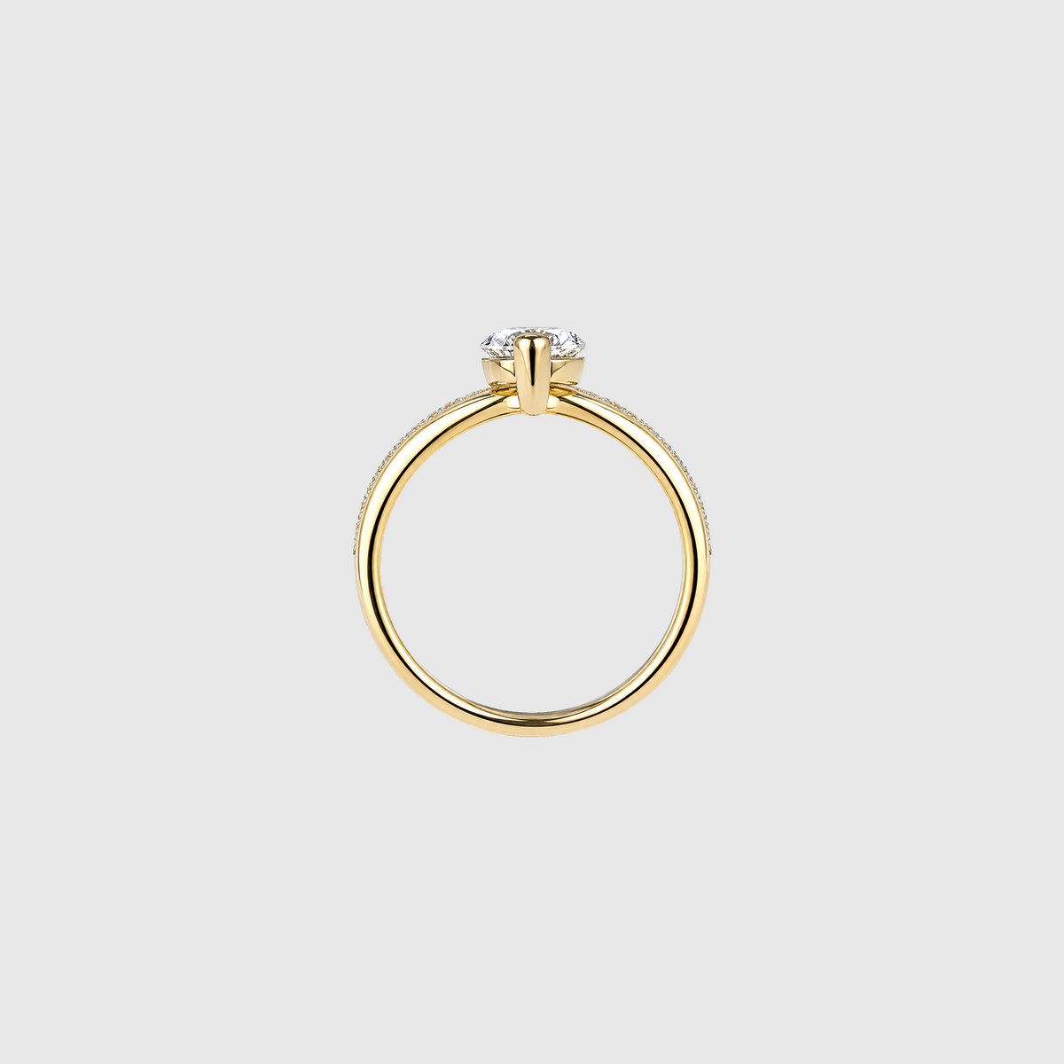 Marquise lab-grown diamond two-piece ring set in yellow gold, back view.