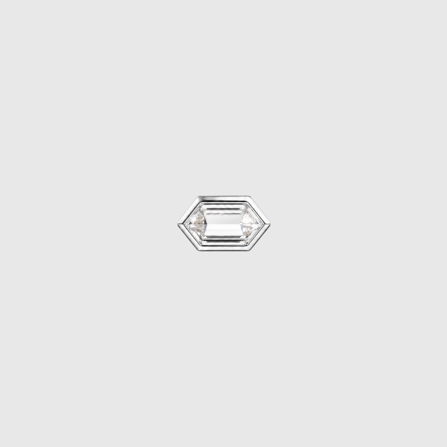 Front view of an elongated hexagon-cut diamond pendant in white gold with a full bezel setting.