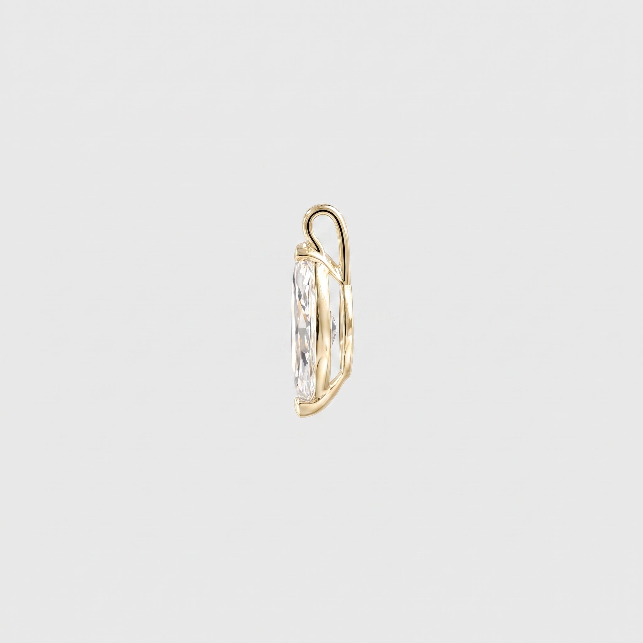 Side view of a marquise-cut solitaire pendant in yellow gold showing the open setting and bail.
