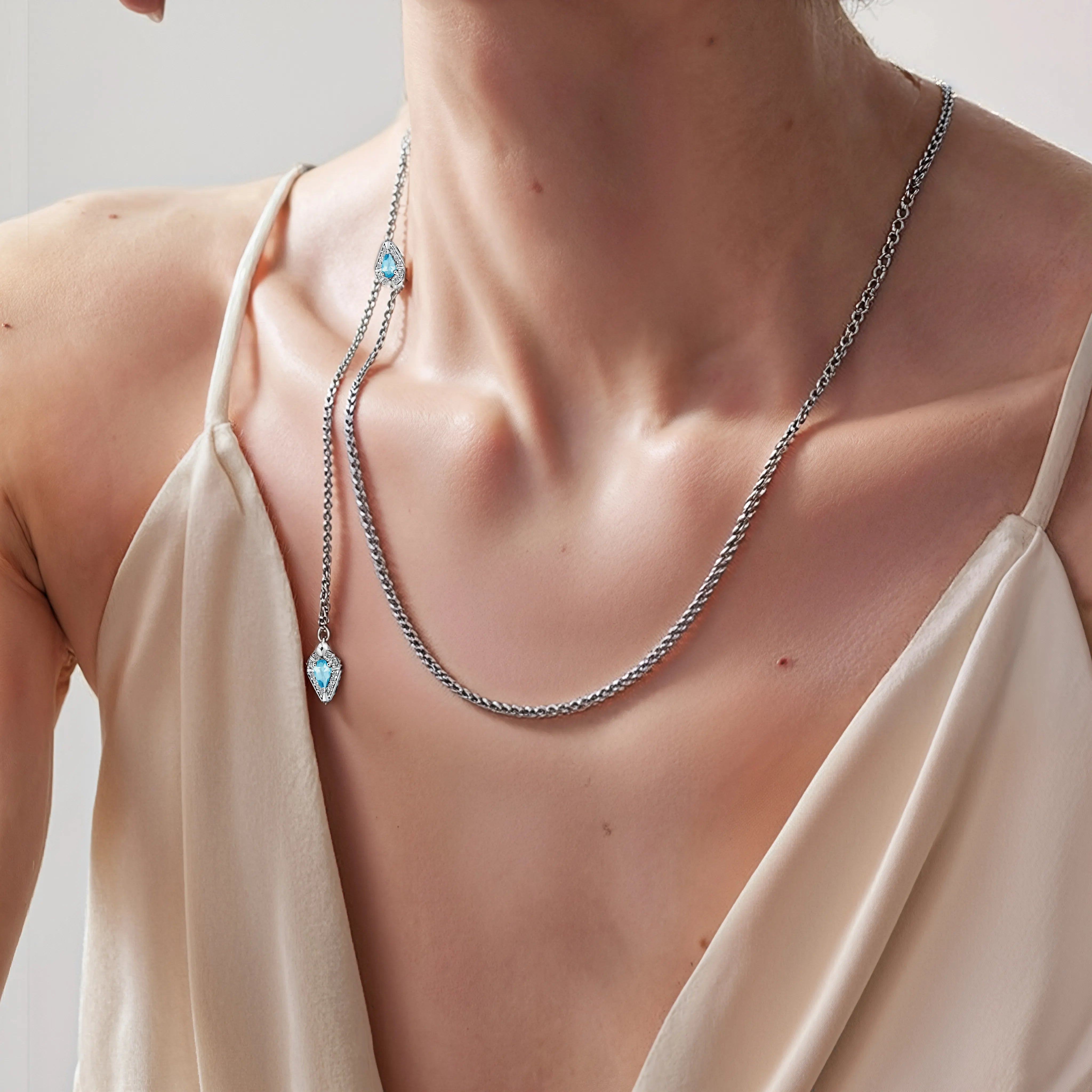 Lab Grown Aquamarine Snake Pendant Cuban Necklace
