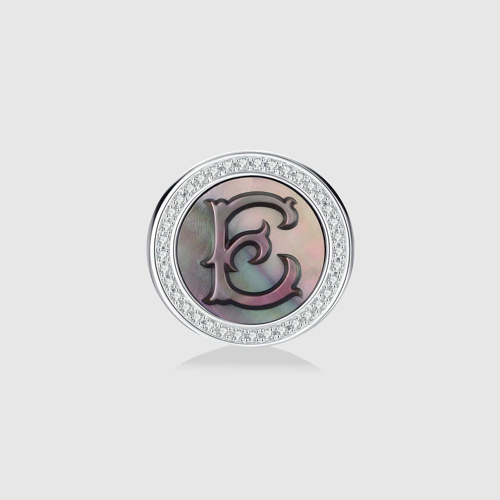 Initial E Stud Earring – Silver & Mother of Pearl