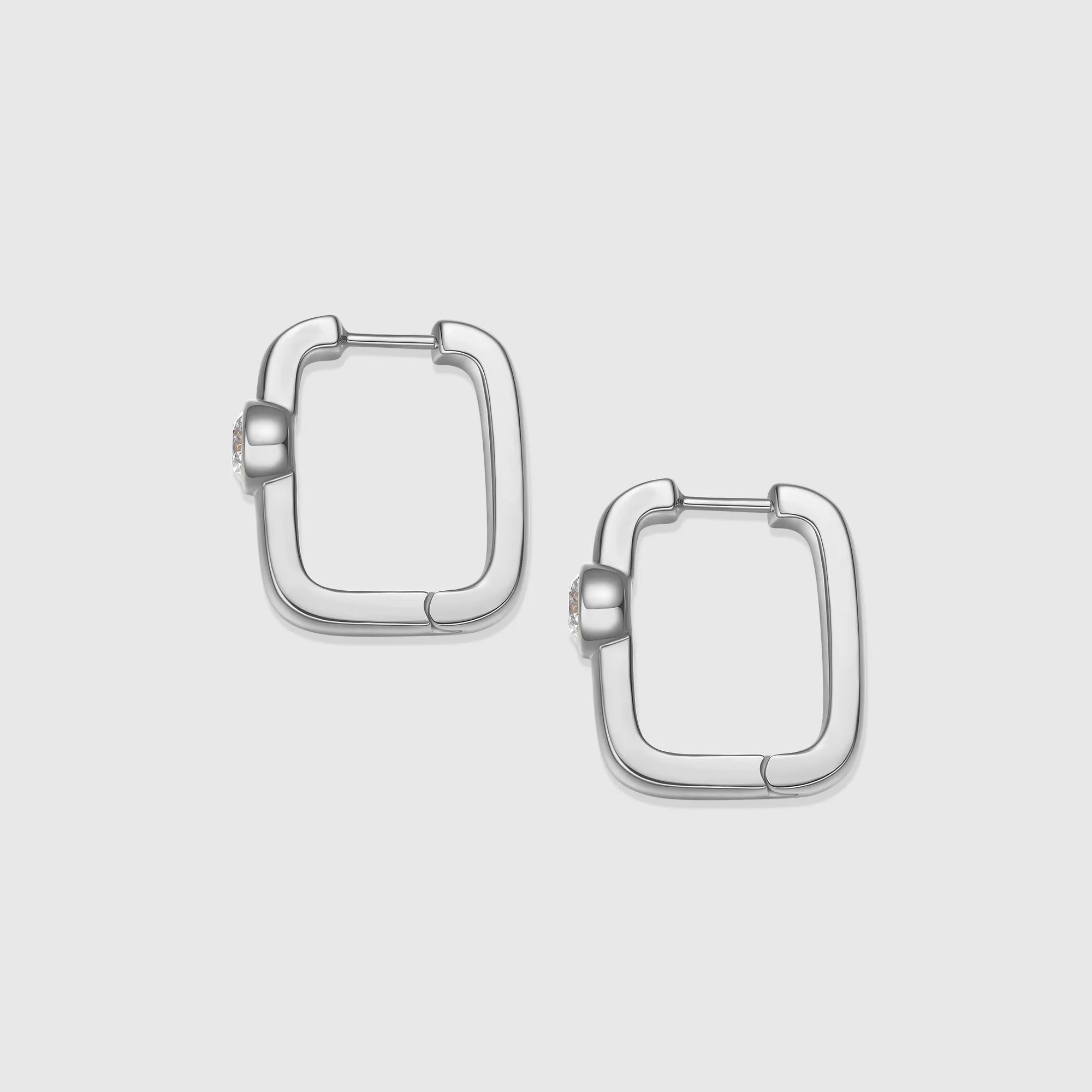 Airy Hollow Gold Bezel-Set Huggie Round Diamond Hoop Earrings