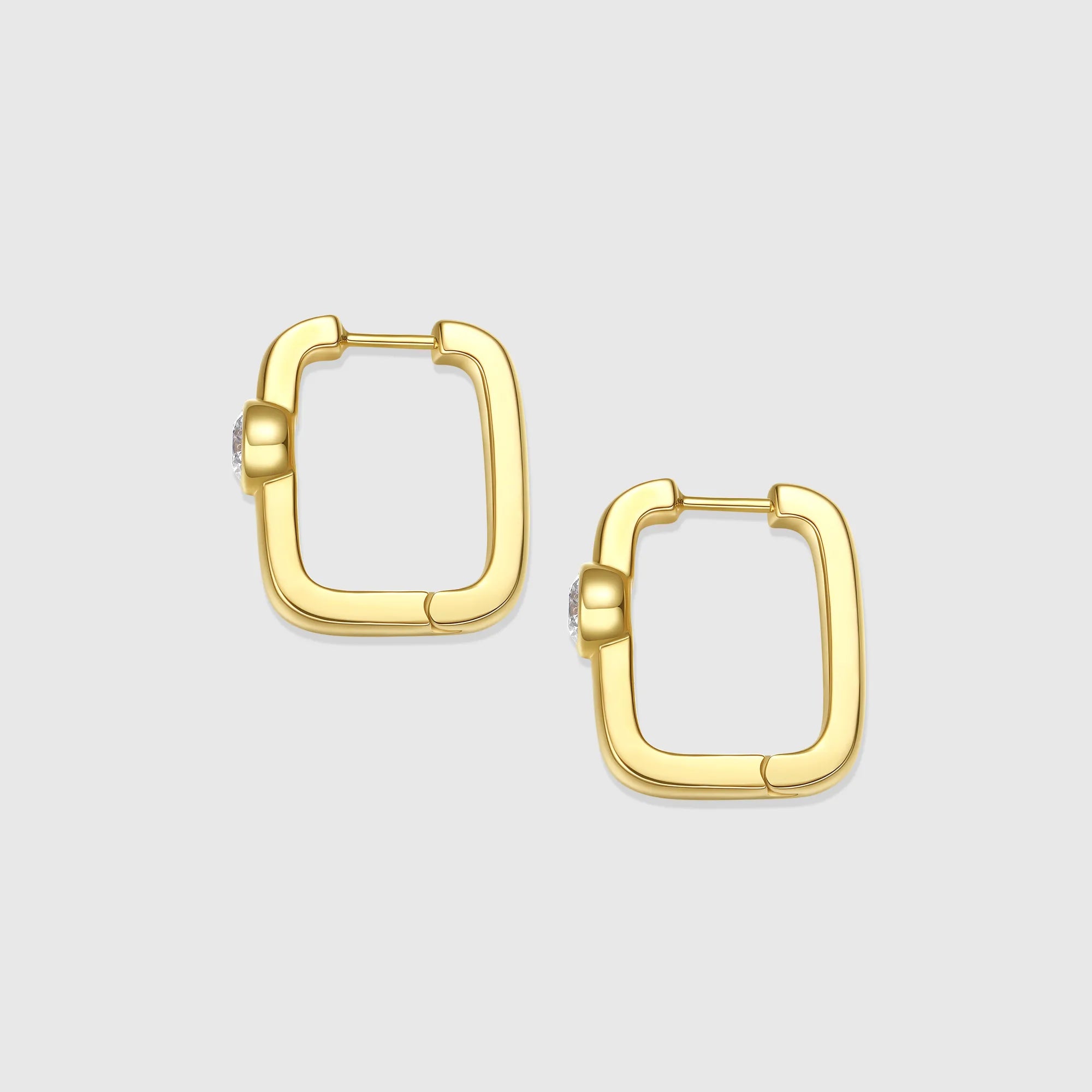 Airy Hollow Gold Bezel-Set Huggie Round Diamond Hoop Earrings