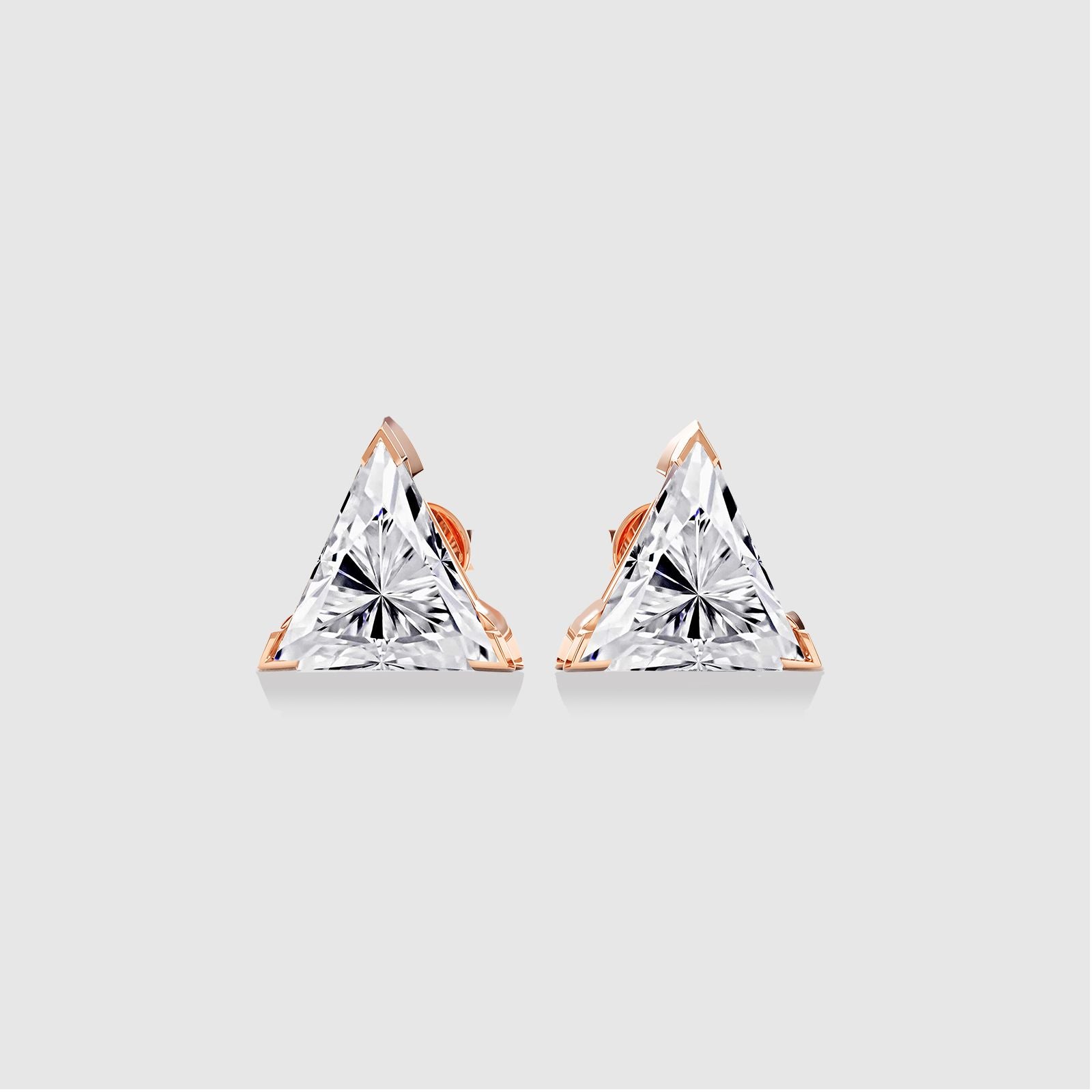 Rose Gold Trillion Cut Diamond Stud Earrings