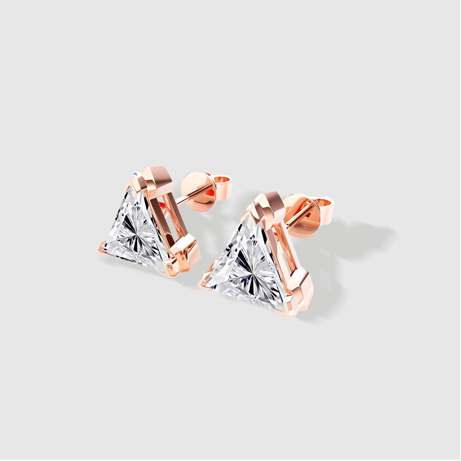 Rose gold trillion cut diamond earrings, luxury fine jewelry